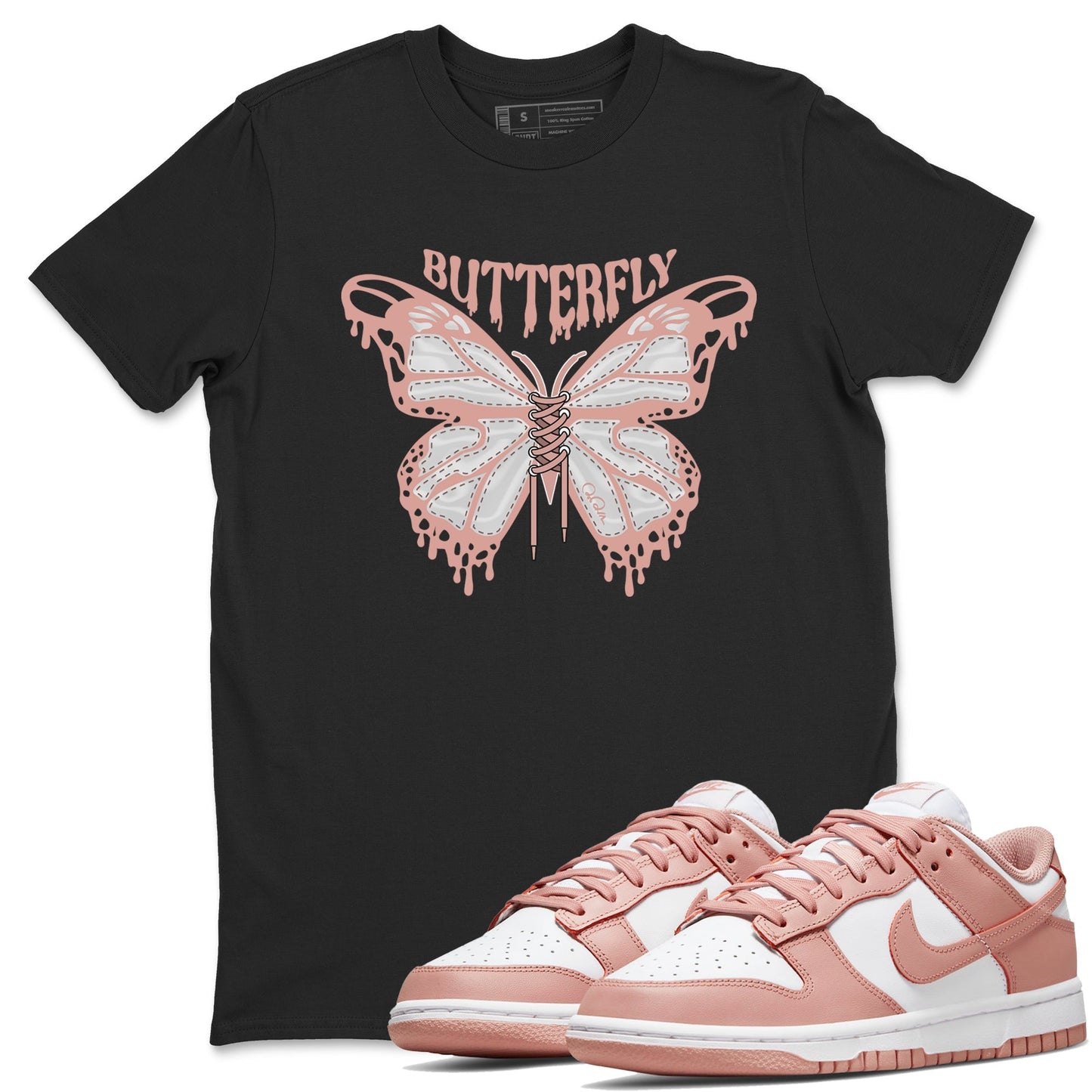 Dunk Rose Whisper shirt to match jordans Butterfly Streetwear Sneaker Shirt Nike Dunk LowRose Whisper Drip Gear Zone Sneaker Matching Clothing Unisex Black 1 T-Shirt