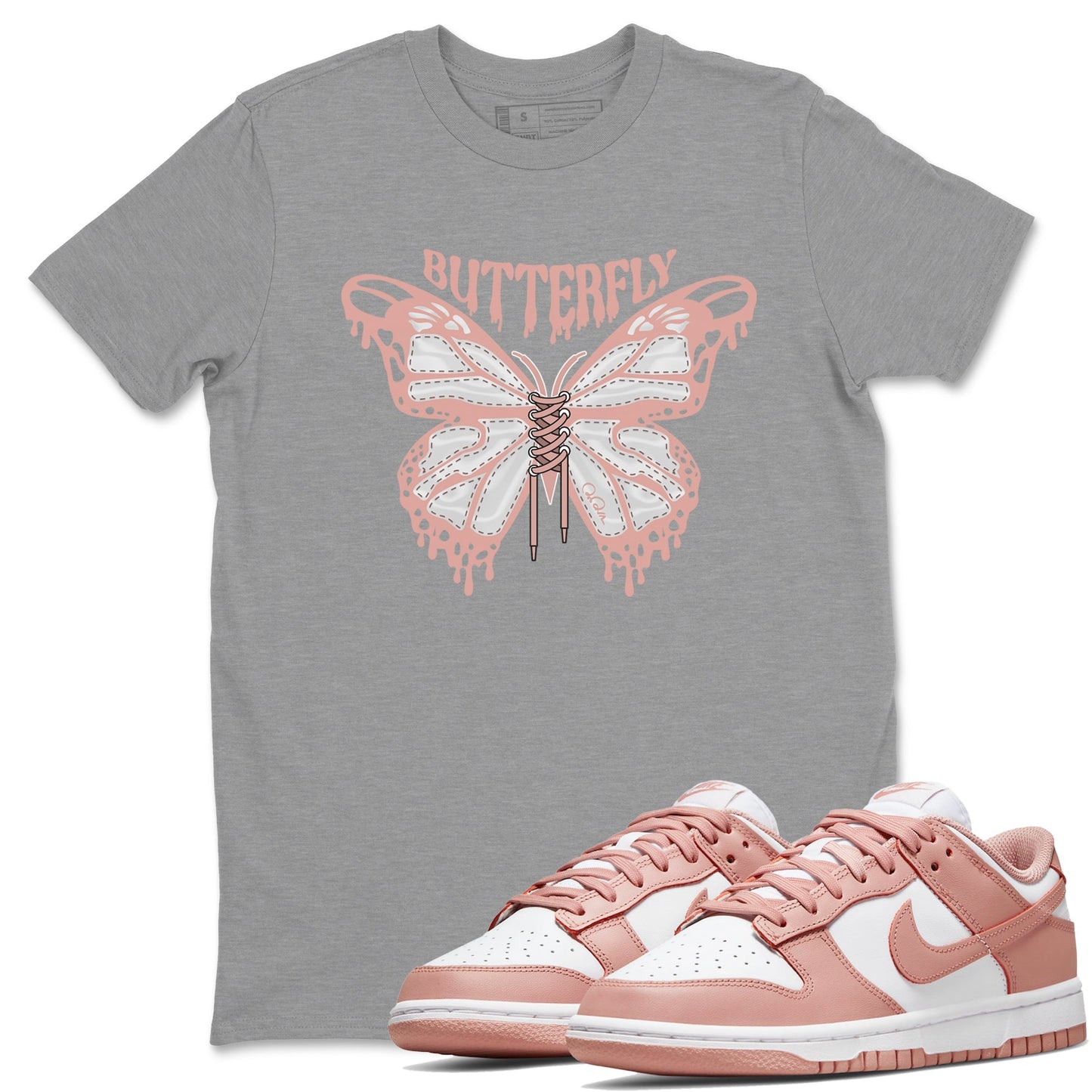 Dunk Rose Whisper shirt to match jordans Butterfly Streetwear Sneaker Shirt Nike Dunk LowRose Whisper Drip Gear Zone Sneaker Matching Clothing Unisex Heather Grey 1 T-Shirt