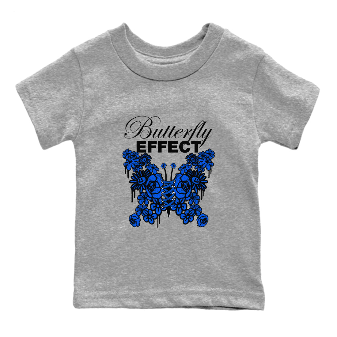Air Jordan 1 Royal Reimagined shirt to match jordans Butterfly Effect sneaker tees AJ1 Royal Reimagined Drip Gear Zone Kids Baby Toddler sneaker shirts Heather Grey 2 T-Shirt