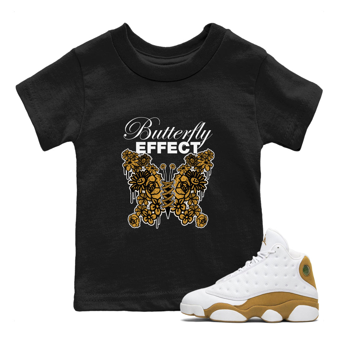 Air Jordan 13 Wheat shirt to match jordans Butterfly Effect sneaker tees AJ13 Wheat SNRT Sneaker Release Tees Baby Toddler Black 1 T-Shirt