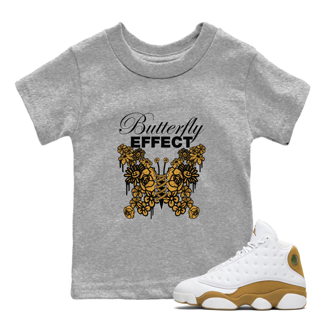 Air Jordan 13 Wheat shirt to match jordans Butterfly Effect sneaker tees AJ13 Wheat SNRT Sneaker Release Tees Baby Toddler Heather Grey 1 T-Shirt