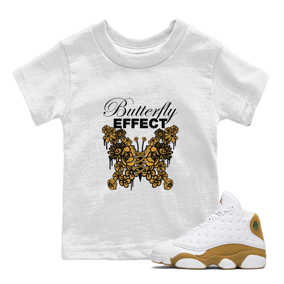 Air Jordan 13 Wheat shirt to match jordans Butterfly Effect sneaker tees AJ13 Wheat SNRT Sneaker Release Tees Baby Toddler White 1 T-Shirt