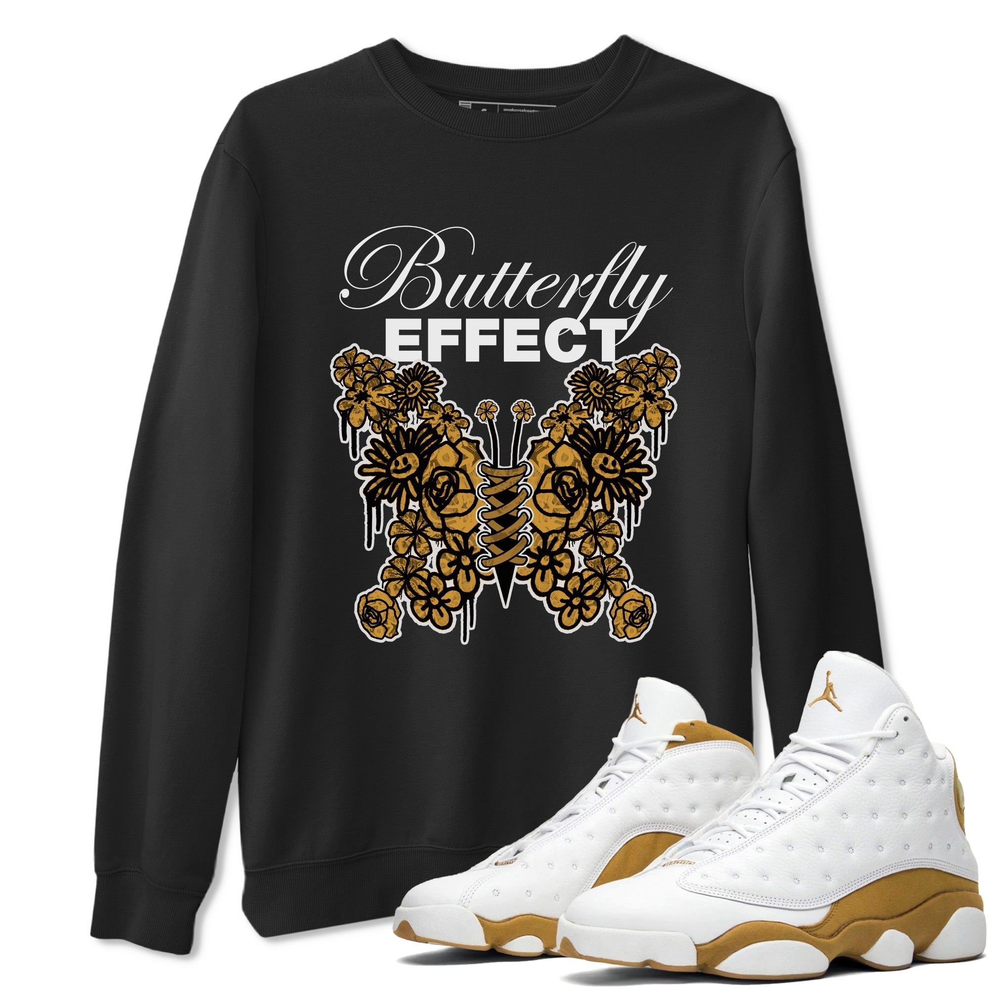 Air Jordan 13 Wheat shirt to match jordans Butterfly Effect sneaker tees AJ13 Wheat SNRT Sneaker Release Tees Unisex Black 1 T-Shirt