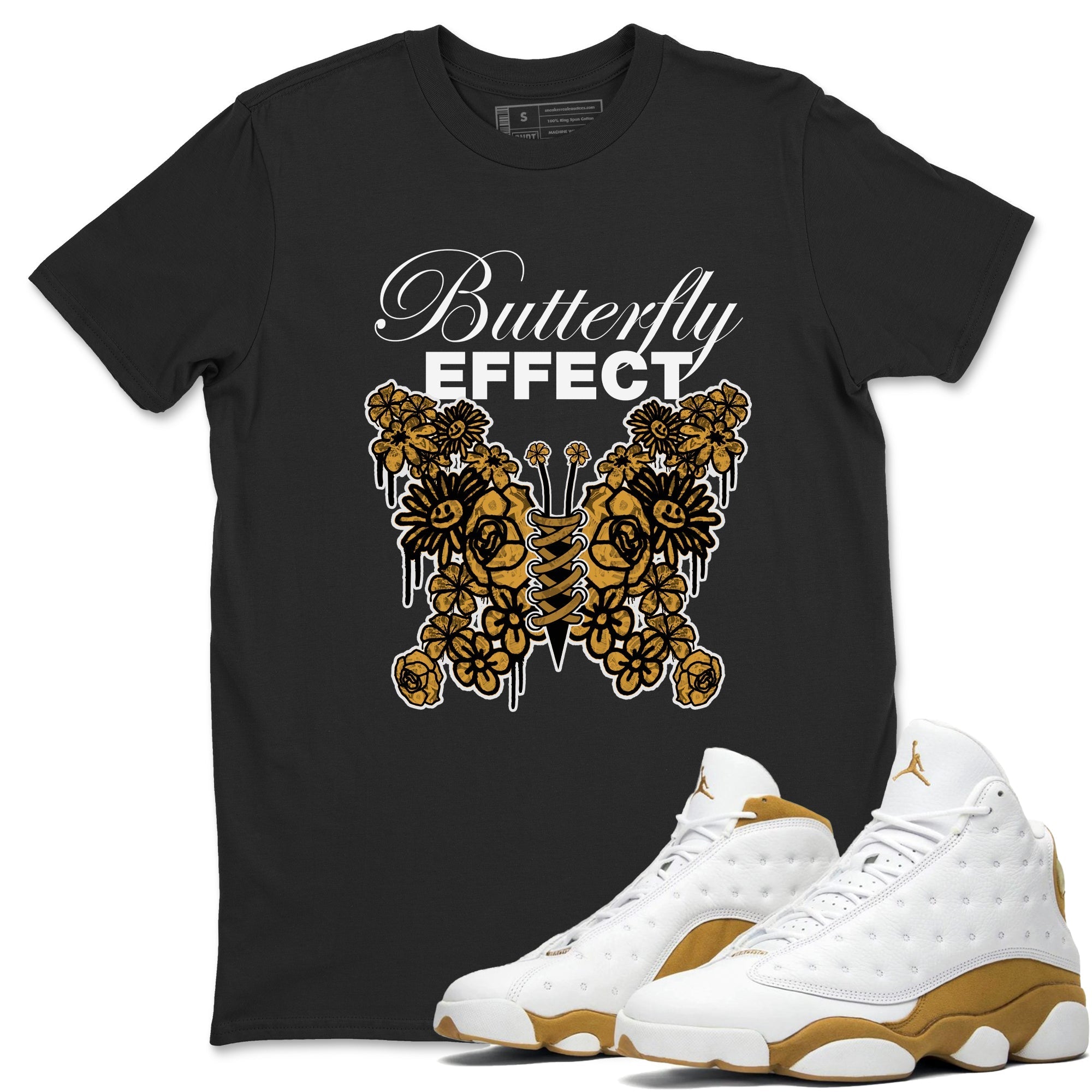 Air Jordan 13 Wheat shirt to match jordans Butterfly Effect sneaker tees AJ13 Wheat SNRT Sneaker Release Tees Unisex Black 1 T-Shirt