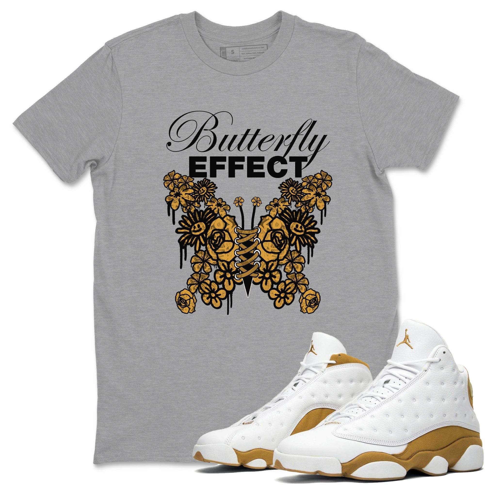 Air Jordan 13 Wheat shirt to match jordans Butterfly Effect sneaker tees AJ13 Wheat SNRT Sneaker Release Tees Unisex Heather Grey 1 T-Shirt