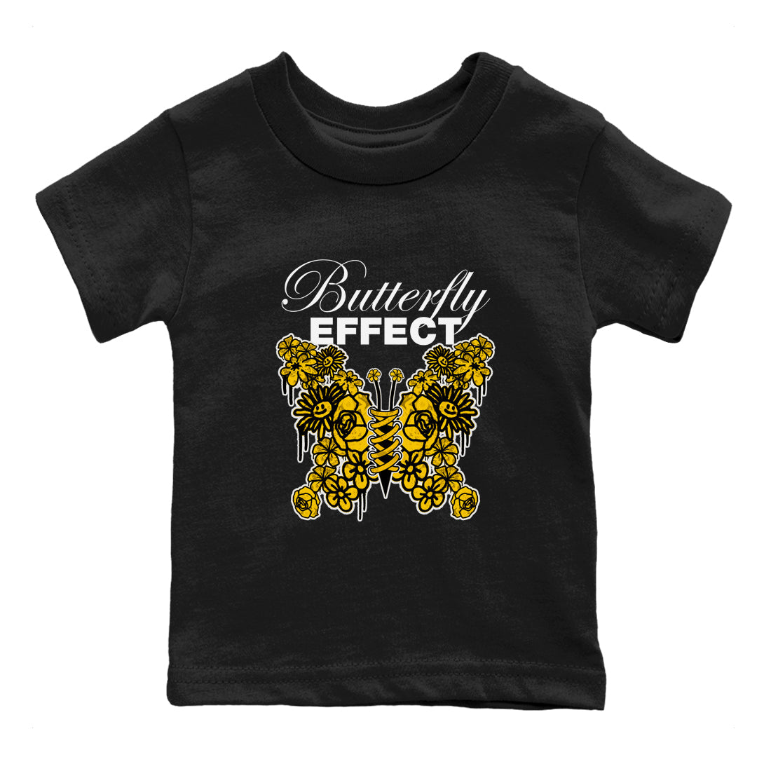 Air Jordan 6 Yellow Ochre shirt to match jordans Butterfly Effect sneaker tees streetwear brand AJ6 Yellow Ochre Drip Gear Zone Brand Baby Toddler Black 2 T-Shirt