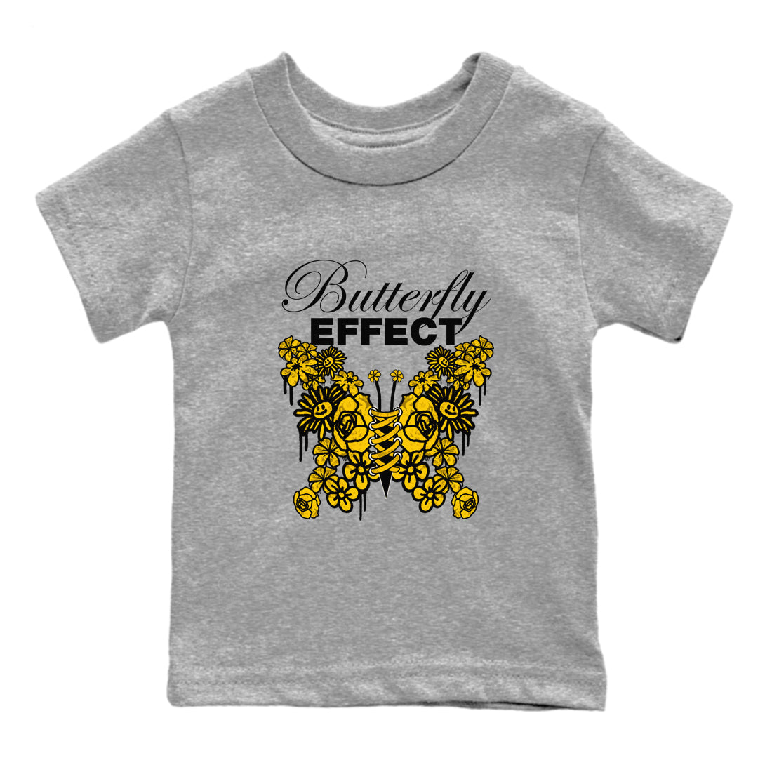 Air Jordan 6 Yellow Ochre shirt to match jordans Butterfly Effect sneaker tees streetwear brand AJ6 Yellow Ochre Drip Gear Zone Brand Baby Toddler Heather Grey 2 T-Shirt