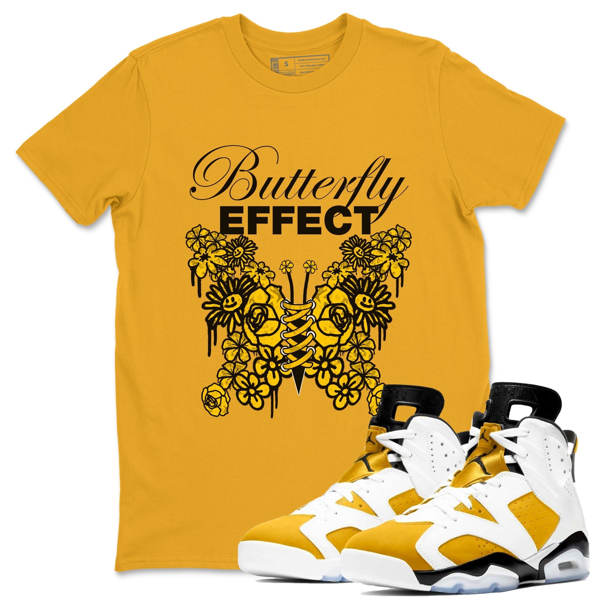Air Jordan 6 Yellow Ochre shirt to match jordans Butterfly Effect sneaker tees streetwear brand AJ6 Yellow Ochre Drip Gear Zone Brand Unisex Gold 1 T-Shirt