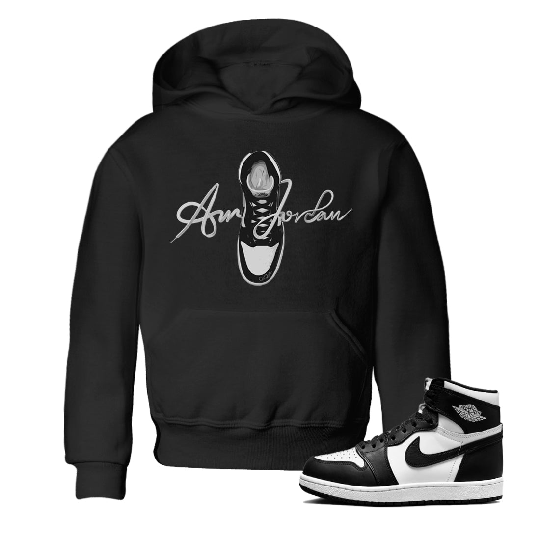 Jordan 1 Black White Sneaker Tees Drip Gear Zone Caligraphy Shoe Lace Sneaker Tees Jordan 1 Black White Shirt Kids Shirts