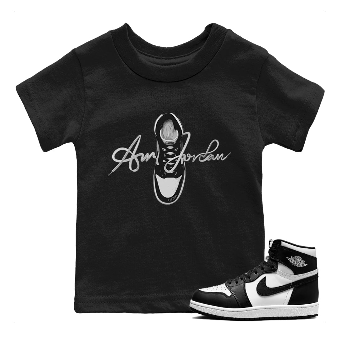 Jordan 1 Black White Sneaker Tees Drip Gear Zone Caligraphy Shoe Lace Sneaker Tees Jordan 1 Black White Shirt Kids Shirts