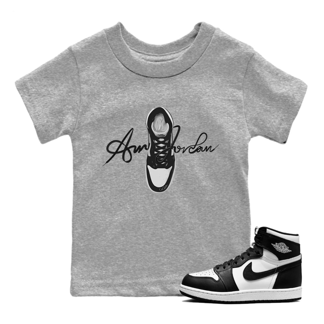 Jordan 1 Black White Sneaker Tees Drip Gear Zone Caligraphy Shoe Lace Sneaker Tees Jordan 1 Black White Shirt Kids Shirts