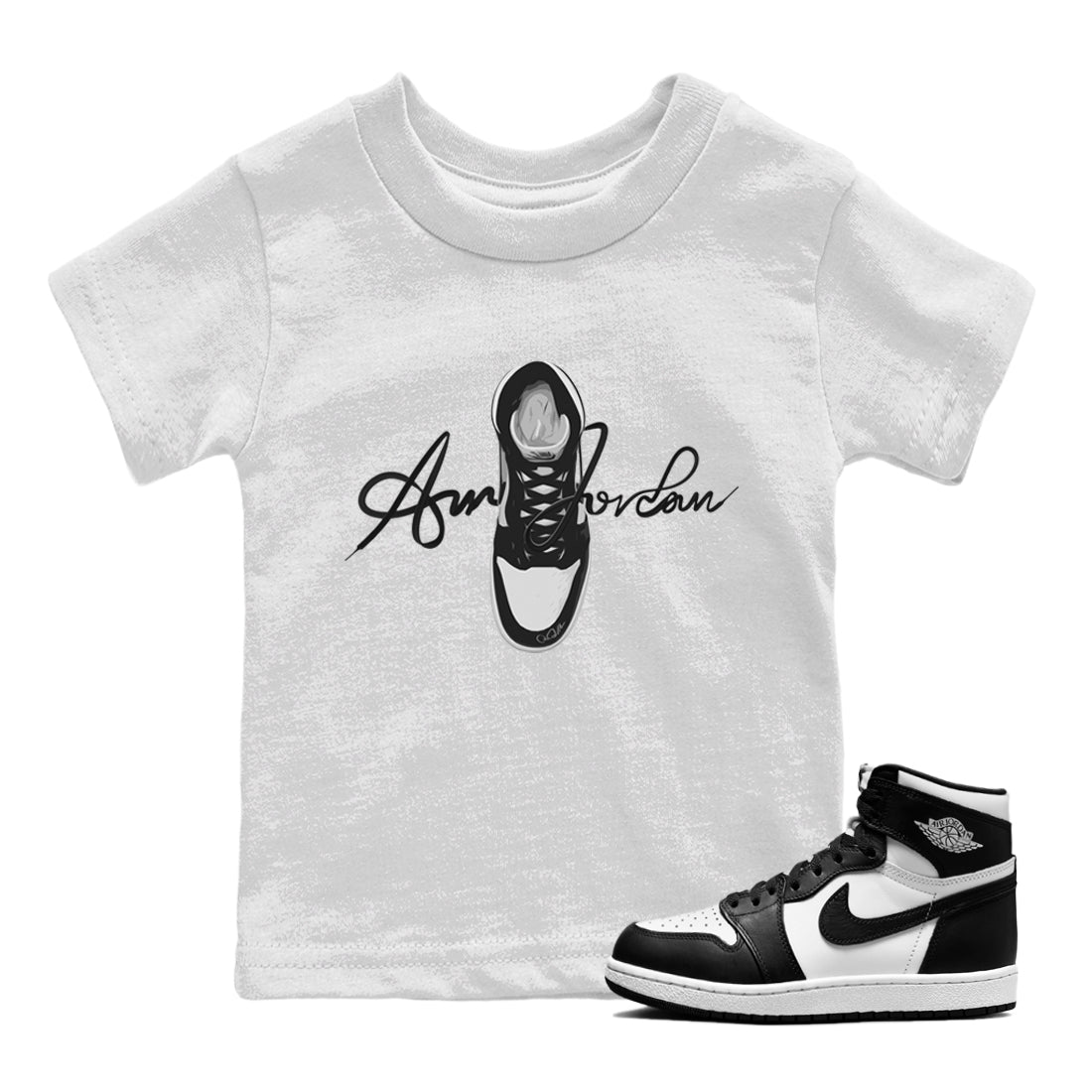 Jordan 1 Black White Sneaker Tees Drip Gear Zone Caligraphy Shoe Lace Sneaker Tees Jordan 1 Black White Shirt Kids Shirts