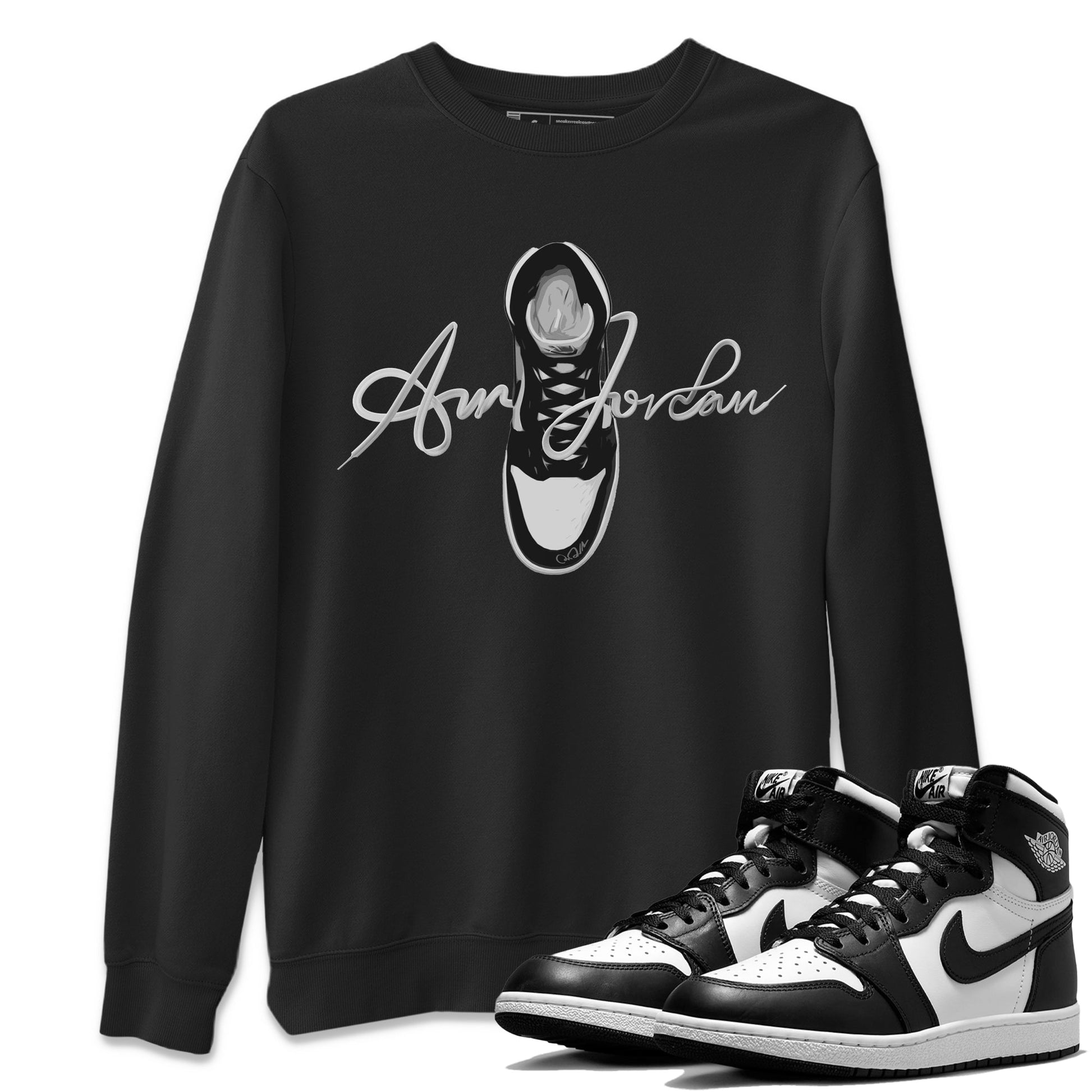 Jordan 1 Black White Sneaker Tees Drip Gear Zone Caligraphy Shoe Lace Sneaker Tees Jordan 1 Black White Shirt Unisex Shirts