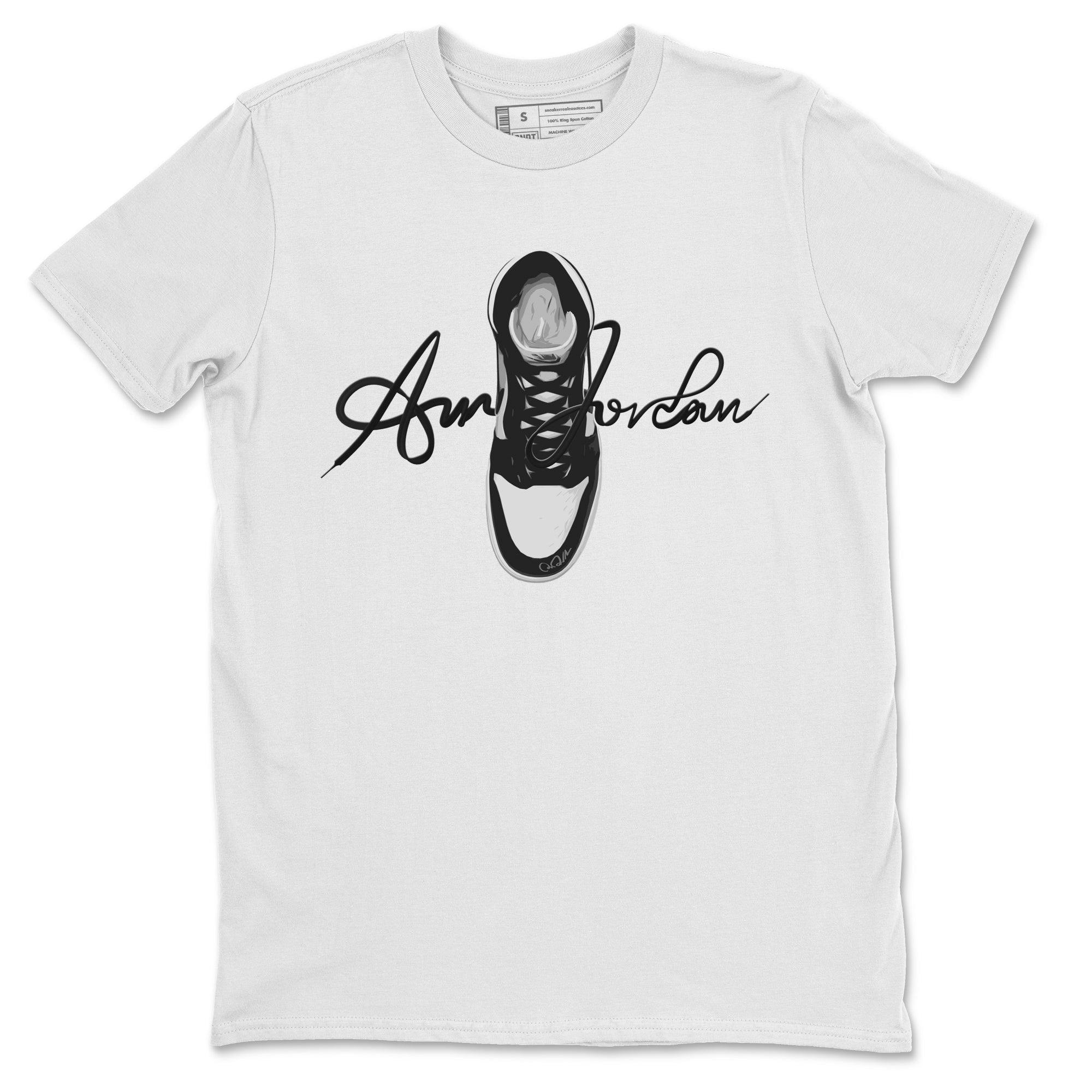 Jordan 1 Black White Sneaker Tees Drip Gear Zone Caligraphy Shoe Lace Sneaker Tees Jordan 1 Black White Shirt Unisex Shirts