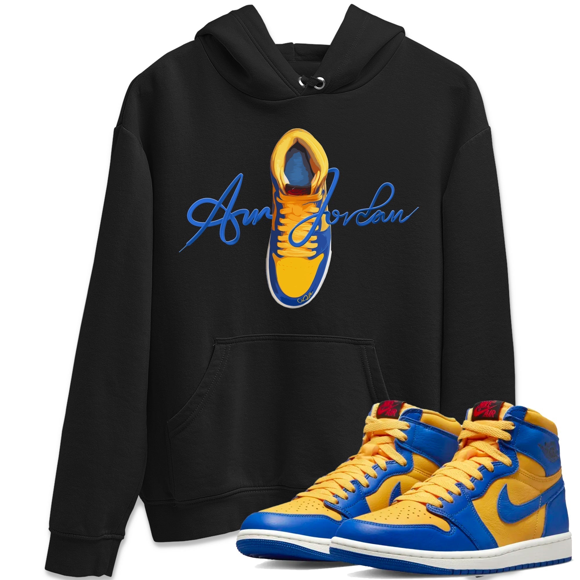 Jordan 1 Game Royal Varsity Maize Sneaker Tees Drip Gear Zone Caligraphy Shoe Lace Sneaker Tees Jordan 1 Game Royal Varsity Maize Shirt Unisex Shirts