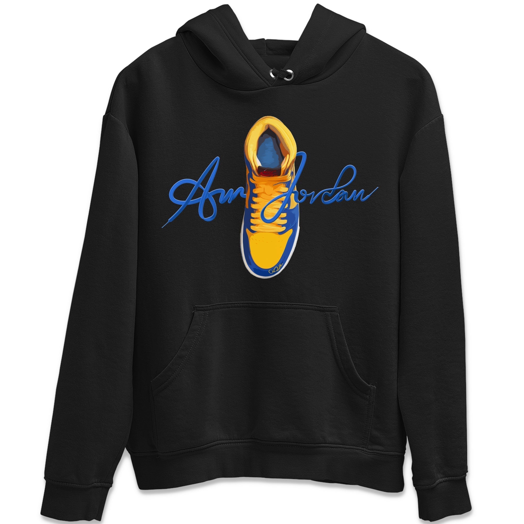 Jordan 1 Game Royal Varsity Maize Sneaker Tees Drip Gear Zone Caligraphy Shoe Lace Sneaker Tees Jordan 1 Game Royal Varsity Maize Shirt Unisex Shirts