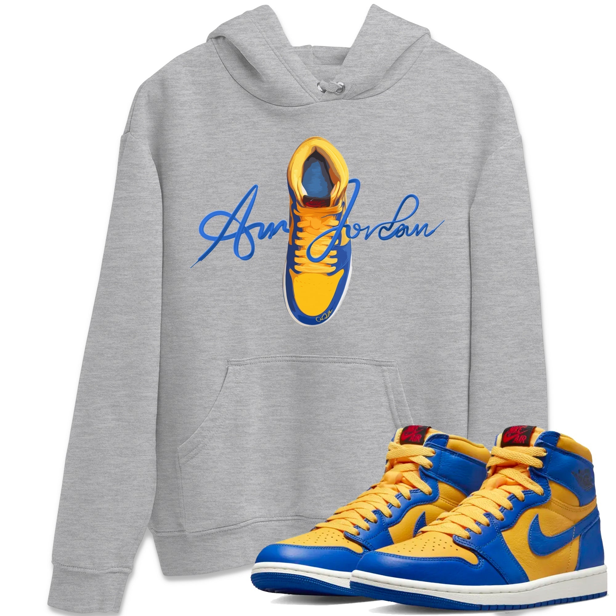 Jordan 1 Game Royal Varsity Maize Sneaker Tees Drip Gear Zone Caligraphy Shoe Lace Sneaker Tees Jordan 1 Game Royal Varsity Maize Shirt Unisex Shirts