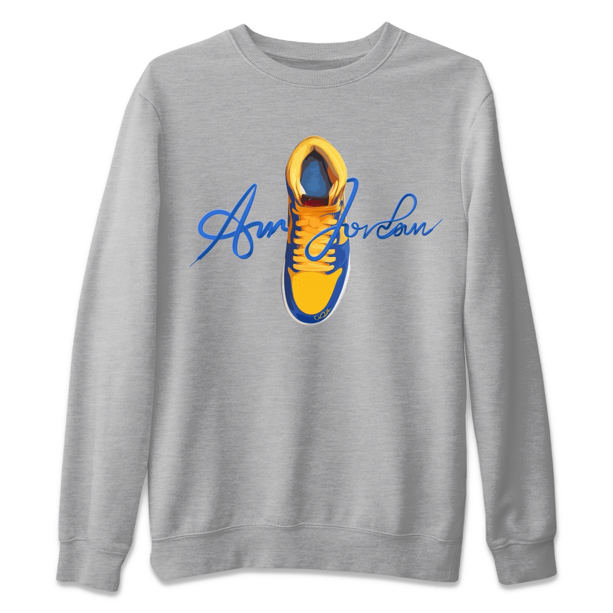 Jordan 1 Game Royal Varsity Maize Sneaker Tees Drip Gear Zone Caligraphy Shoe Lace Sneaker Tees Jordan 1 Game Royal Varsity Maize Shirt Unisex Shirts