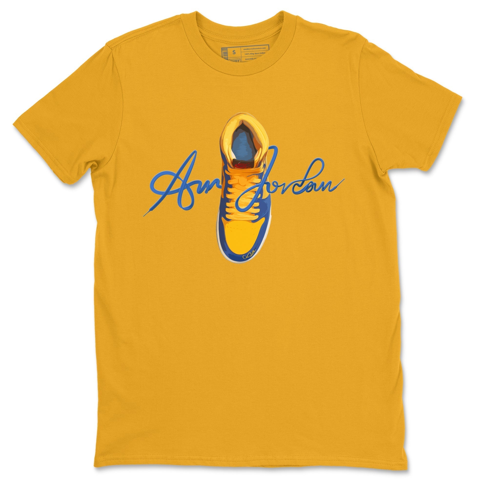 Jordan 1 Game Royal Varsity Maize Sneaker Tees Drip Gear Zone Caligraphy Shoe Lace Sneaker Tees Jordan 1 Game Royal Varsity Maize Shirt Unisex Shirts