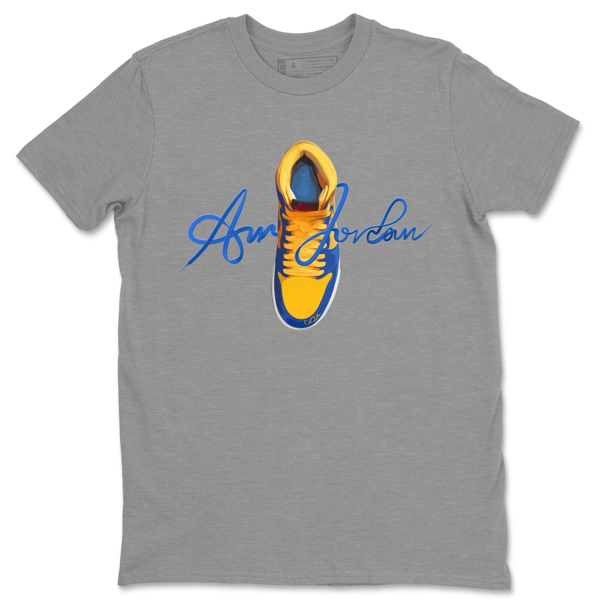Jordan 1 Game Royal Varsity Maize Sneaker Tees Drip Gear Zone Caligraphy Shoe Lace Sneaker Tees Jordan 1 Game Royal Varsity Maize Shirt Unisex Shirts