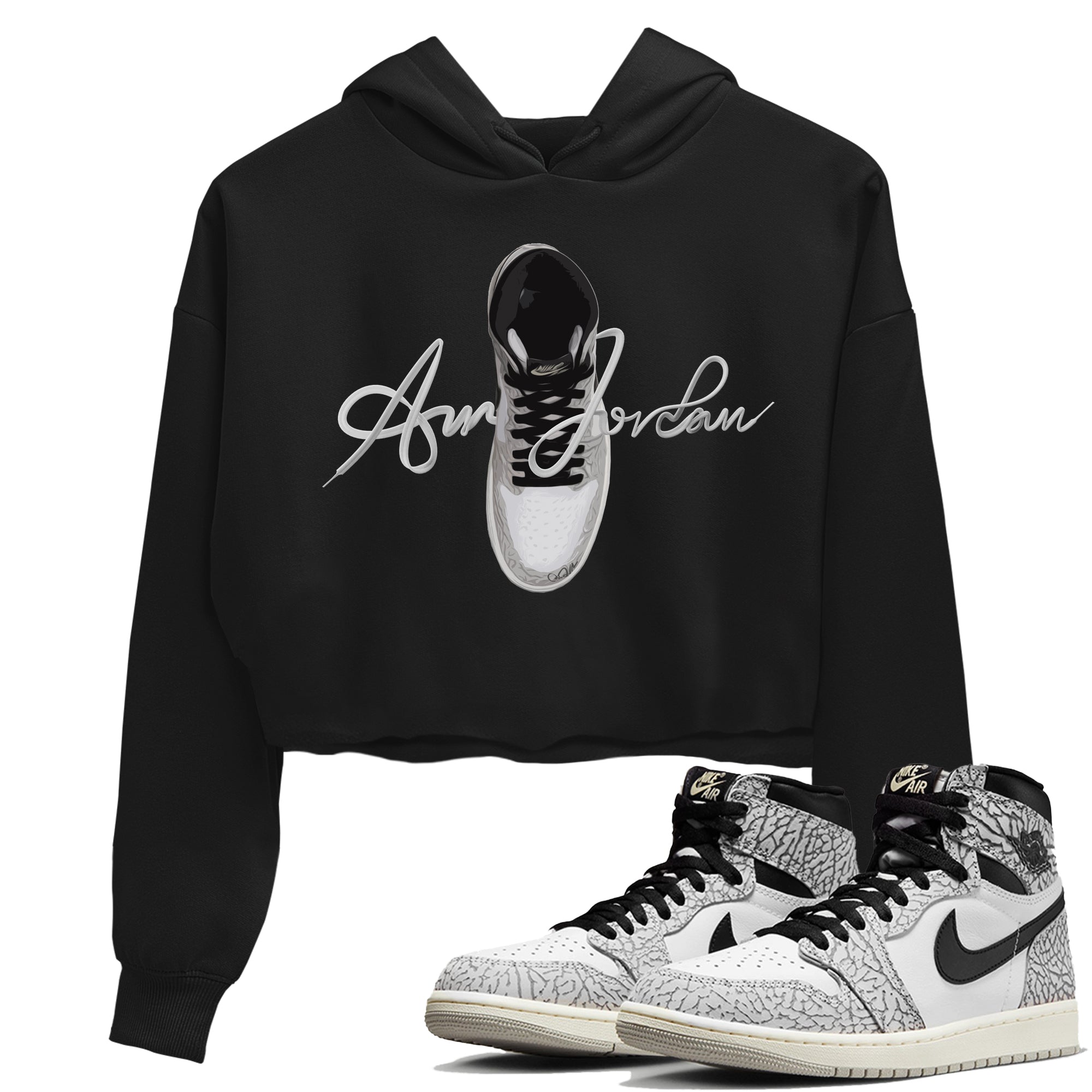 Jordan 1 High White Cement Sneaker Tees Drip Gear Zone Caligraphy Shoe Lace Sneaker Tees Jordan 1 High White Cement Shirt Women's Shirts