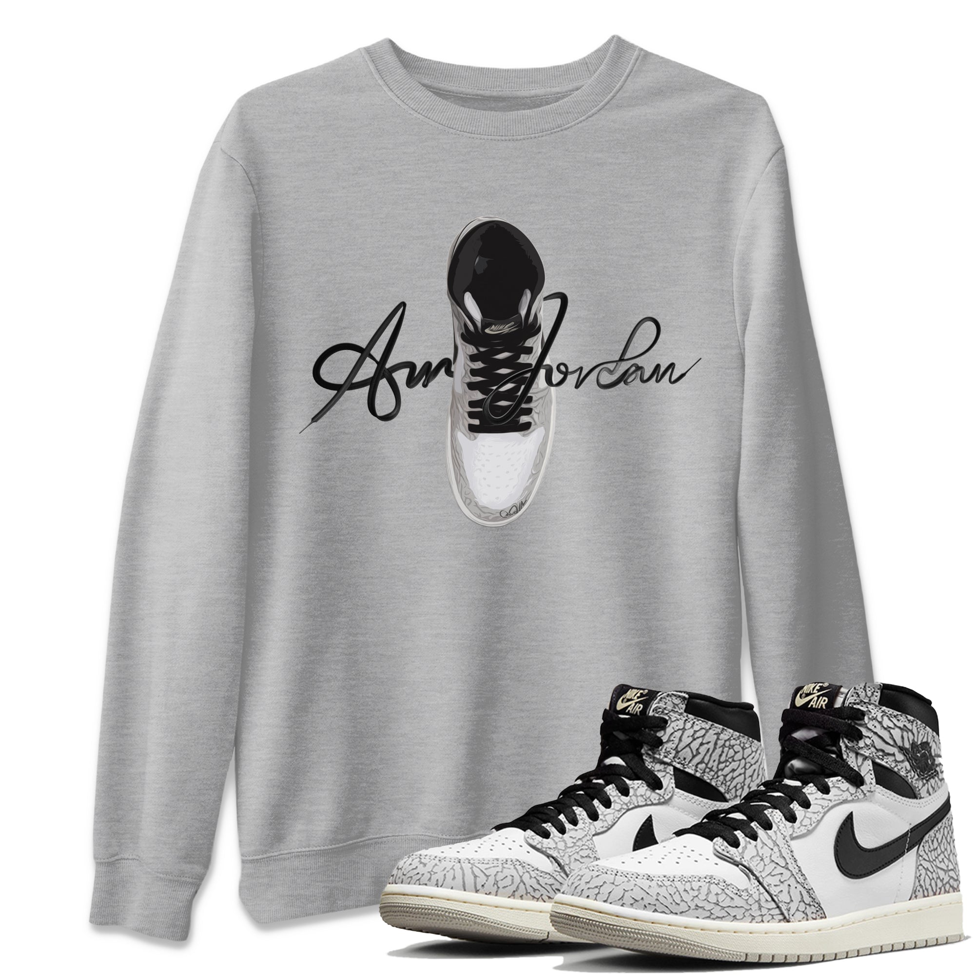 Jordan 1 High White Cement Sneaker Tees Drip Gear Zone Caligraphy Shoe Lace Sneaker Tees Jordan 1 High White Cement Shirt Unisex Shirts