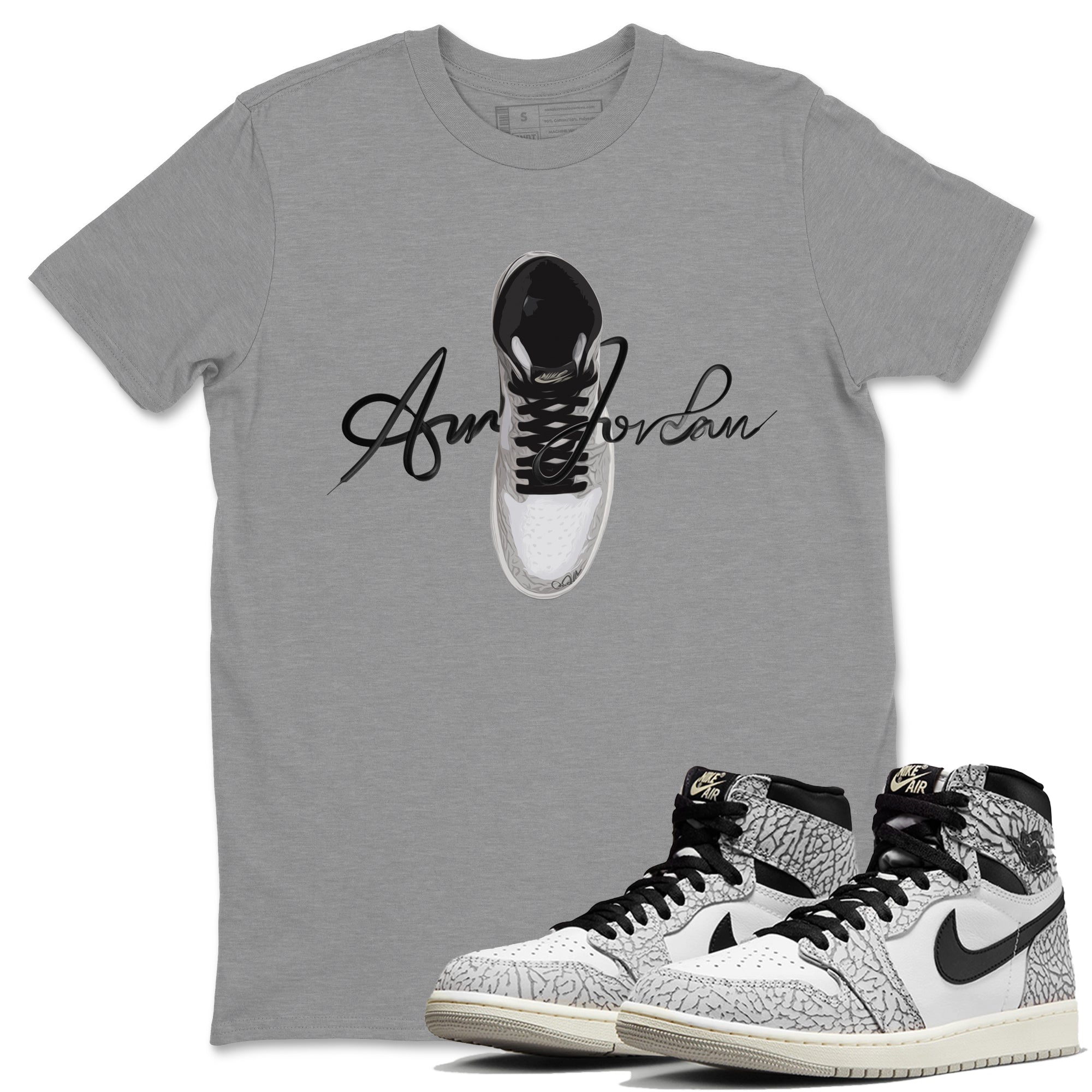 Jordan 1 High White Cement Sneaker Tees Drip Gear Zone Caligraphy Shoe Lace Sneaker Tees Jordan 1 High White Cement Shirt Unisex Shirts