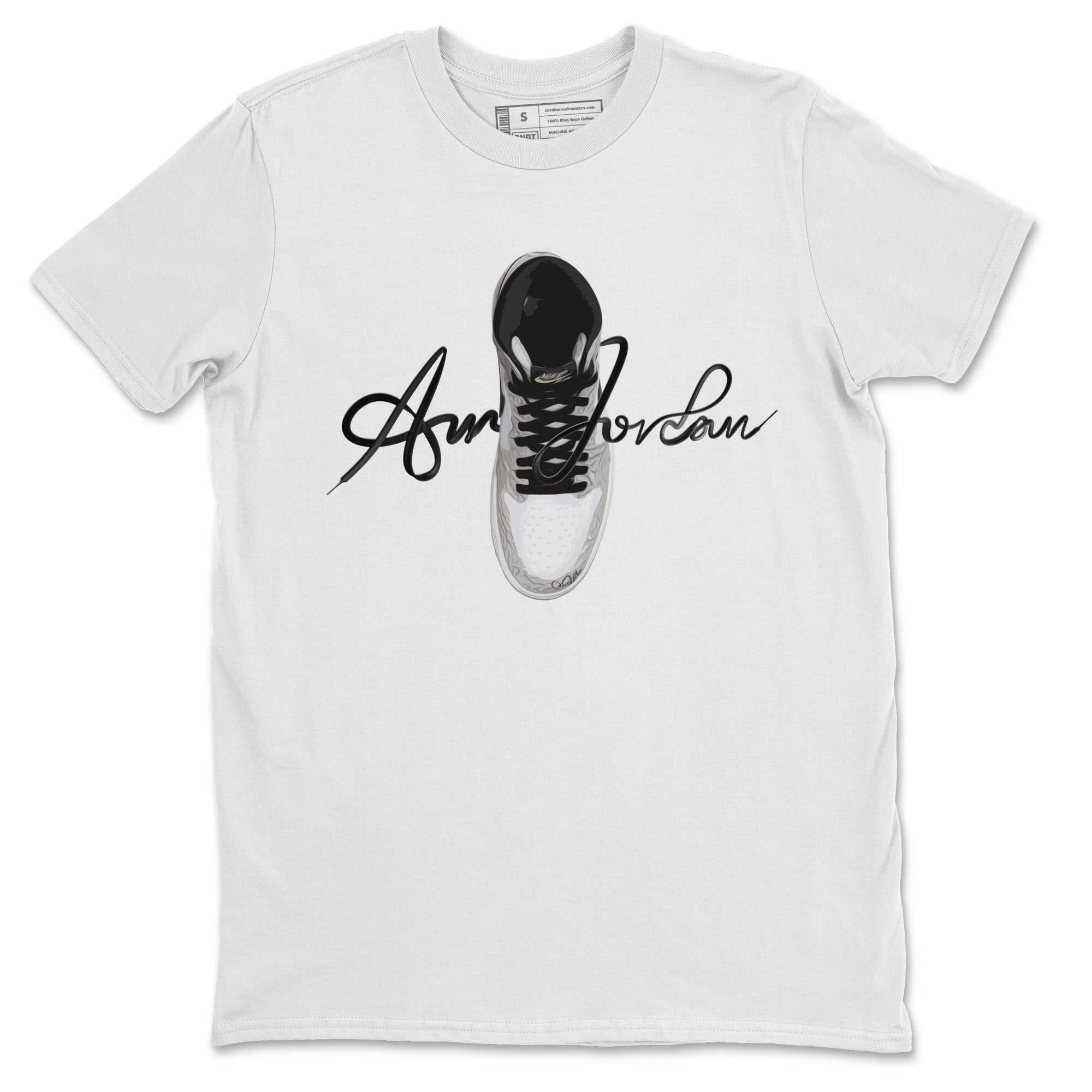 Jordan 1 High White Cement Sneaker Tees Drip Gear Zone Caligraphy Shoe Lace Sneaker Tees Jordan 1 High White Cement Shirt Unisex Shirts