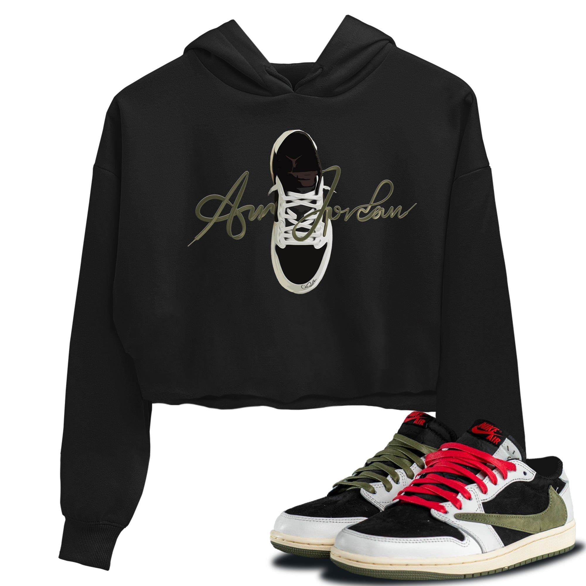 Jordan 1 Travis Scott Olive Sneaker Tees Drip Gear Zone Caligraphy Shoe Lace Sneaker Tees Jordan 1 Travis Scott Olive Shirt Women's Shirts