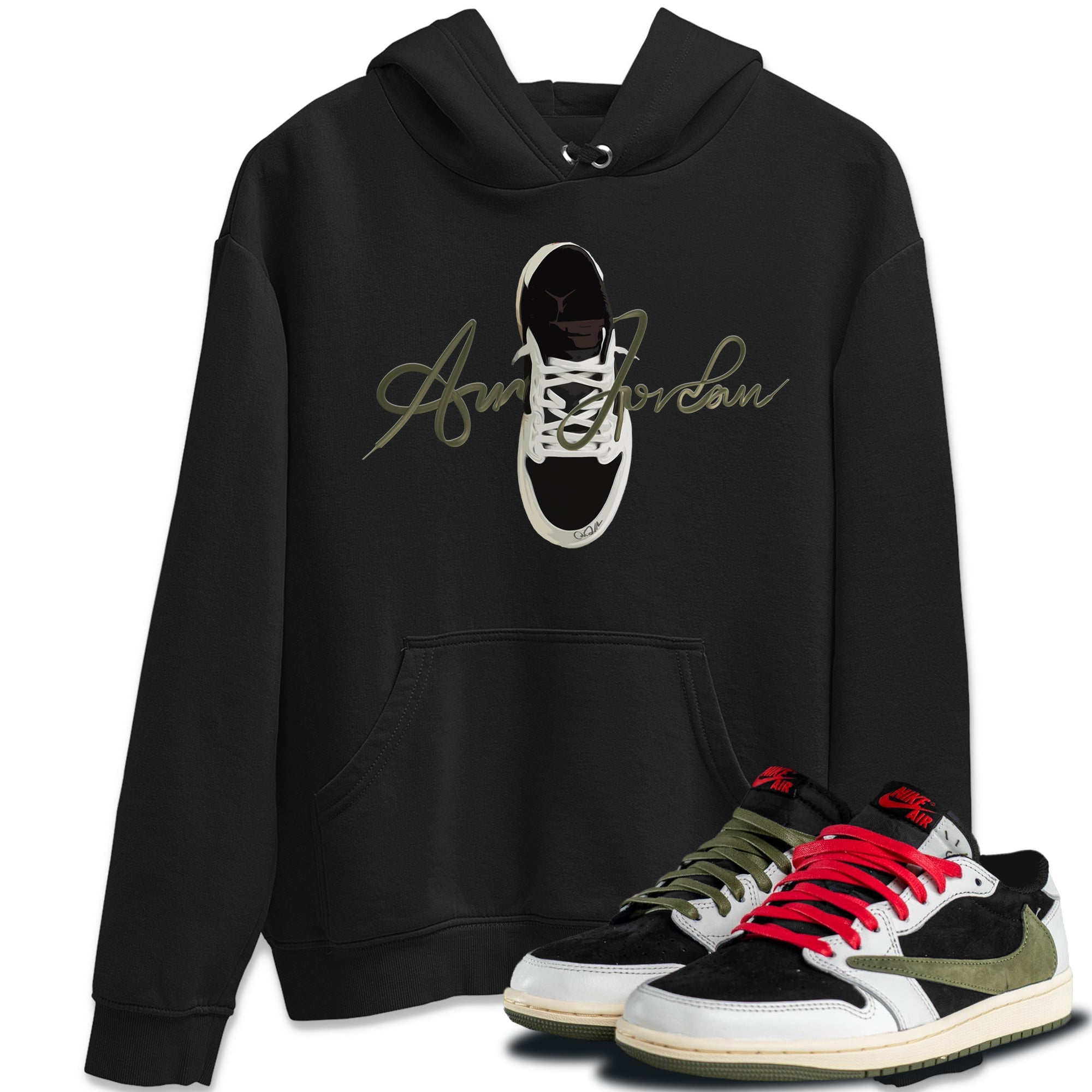 Jordan 1 Travis Scott Olive Sneaker Tees Drip Gear Zone Caligraphy Shoe Lace Sneaker Tees Jordan 1 Travis Scott Olive Shirt Unisex Shirts