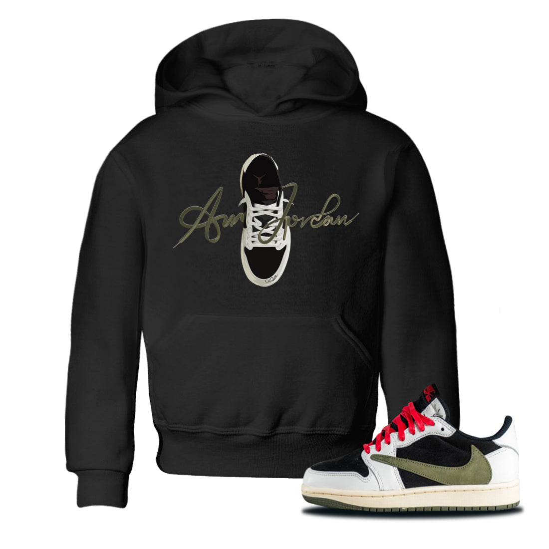 Jordan 1 Travis Scott Olive Sneaker Tees Drip Gear Zone Caligraphy Shoe Lace Sneaker Tees Jordan 1 Travis Scott Olive Shirt Kids Shirts