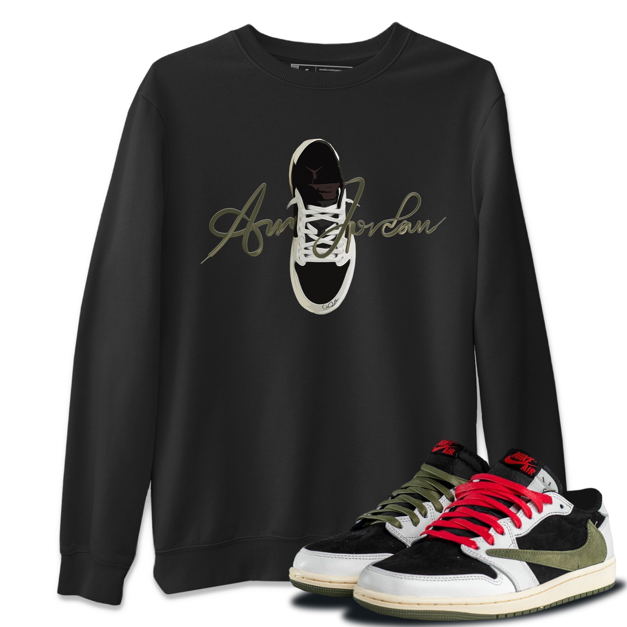 Jordan 1 Travis Scott Olive Sneaker Tees Drip Gear Zone Caligraphy Shoe Lace Sneaker Tees Jordan 1 Travis Scott Olive Shirt Unisex Shirts