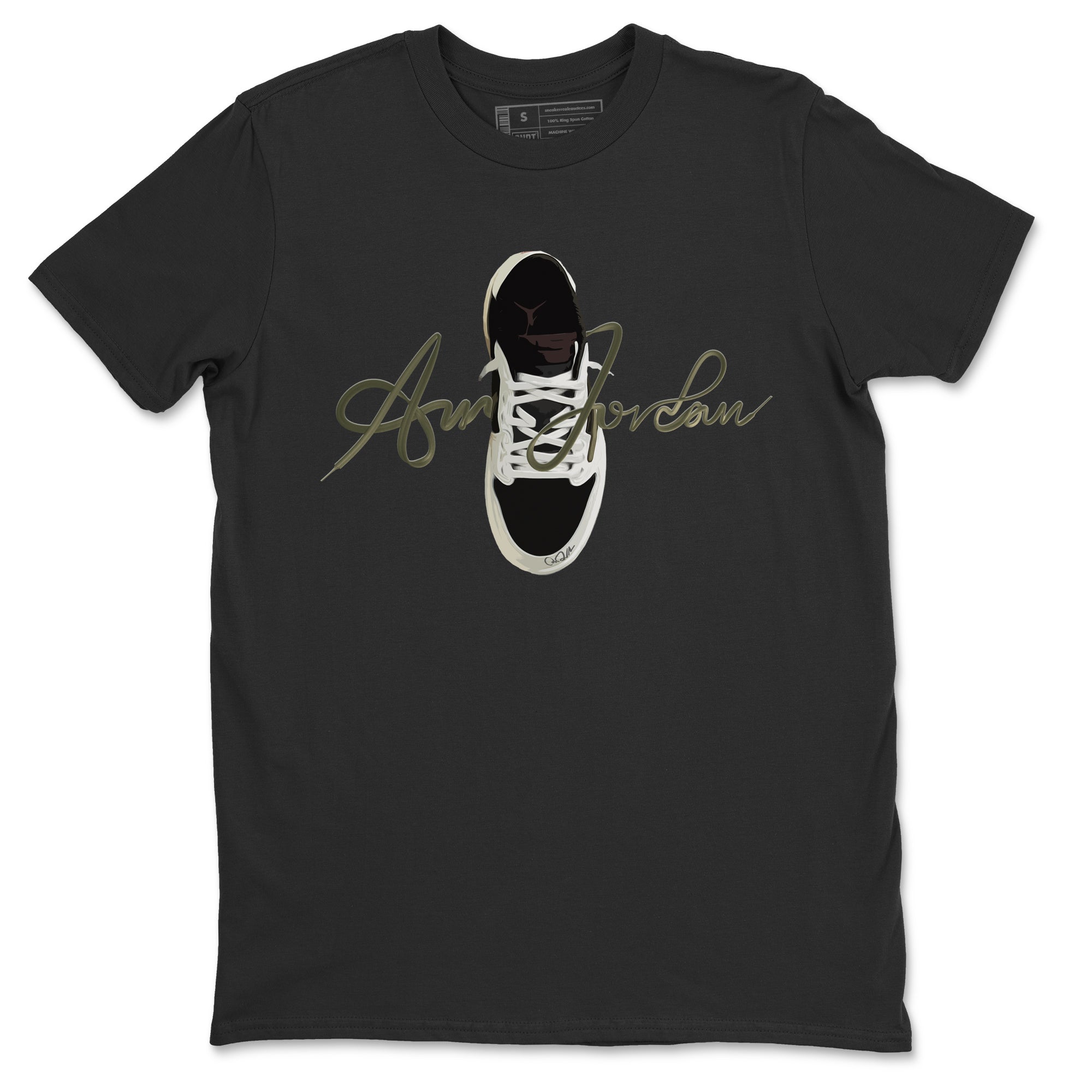 Jordan 1 Travis Scott Olive Sneaker Tees Drip Gear Zone Caligraphy Shoe Lace Sneaker Tees Jordan 1 Travis Scott Olive Shirt Unisex Shirts