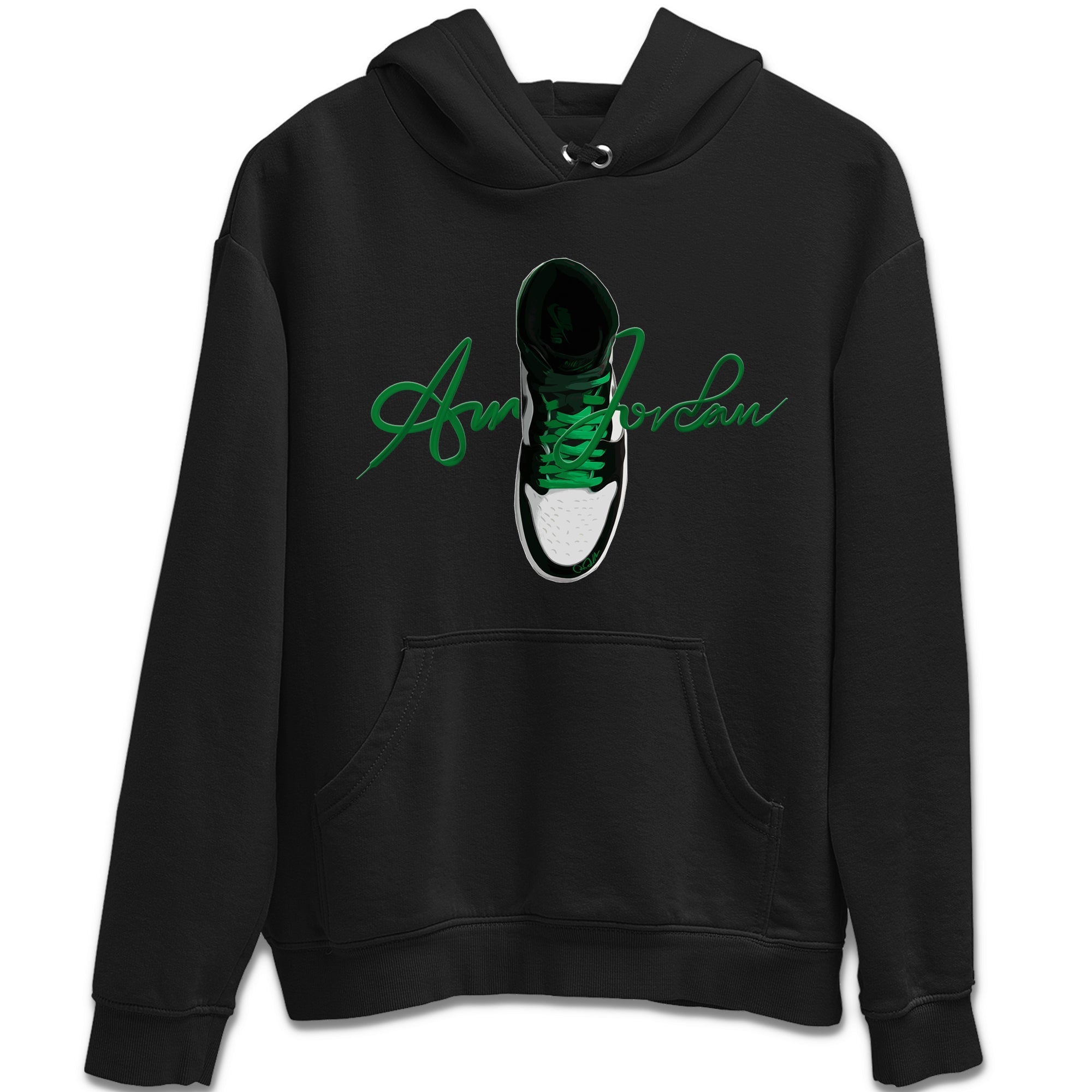 Air Jordan 1 Celtics Sneaker Tees Drip Gear Zone Caligraphy Shoe Lace Sneaker Tees AJ1 High OG Lucky Green Shirt Unisex Shirts Black 2