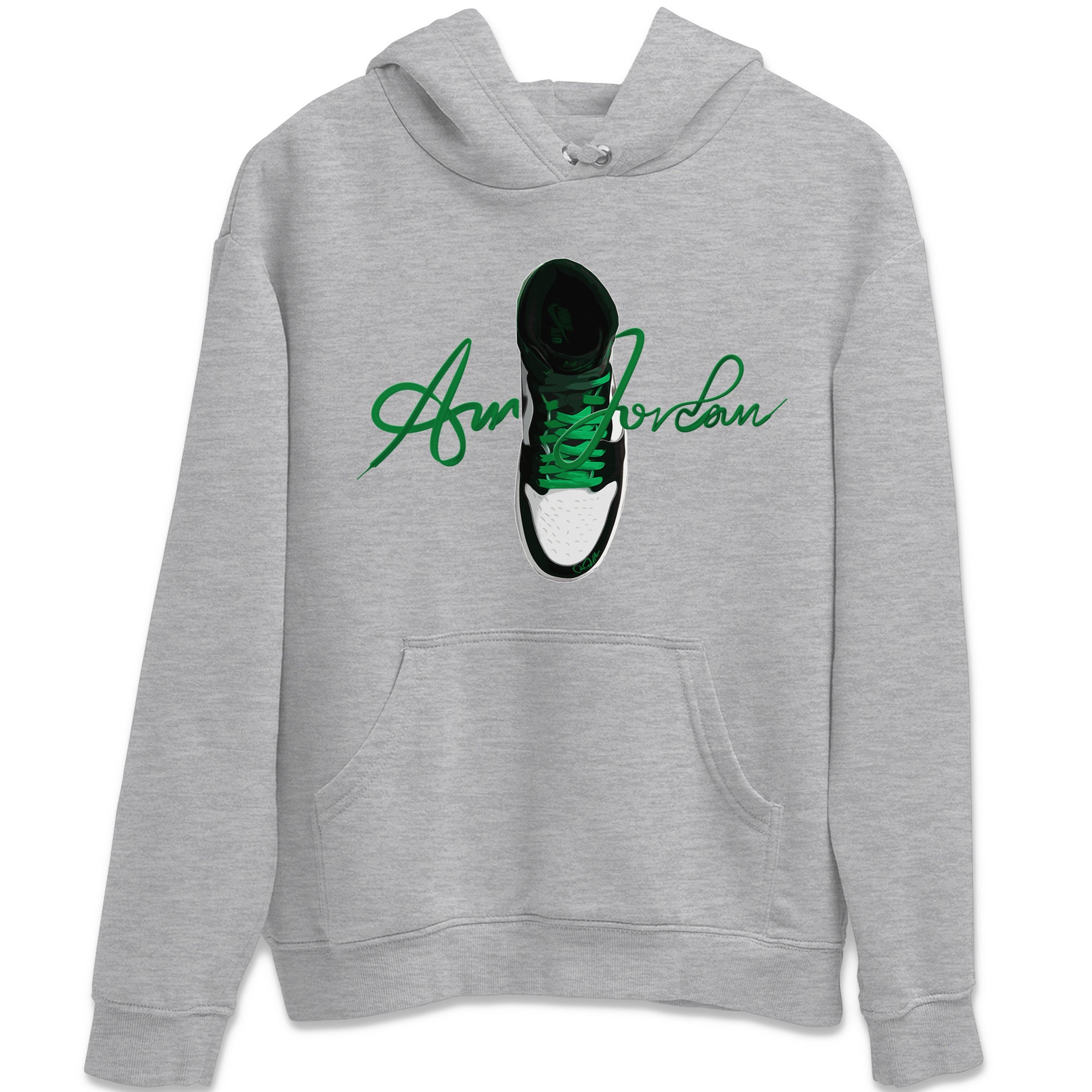 Air Jordan 1 Celtics Sneaker Tees Drip Gear Zone Caligraphy Shoe Lace Sneaker Tees AJ1 High OG Lucky Green Shirt Unisex Shirts Heather Grey 2