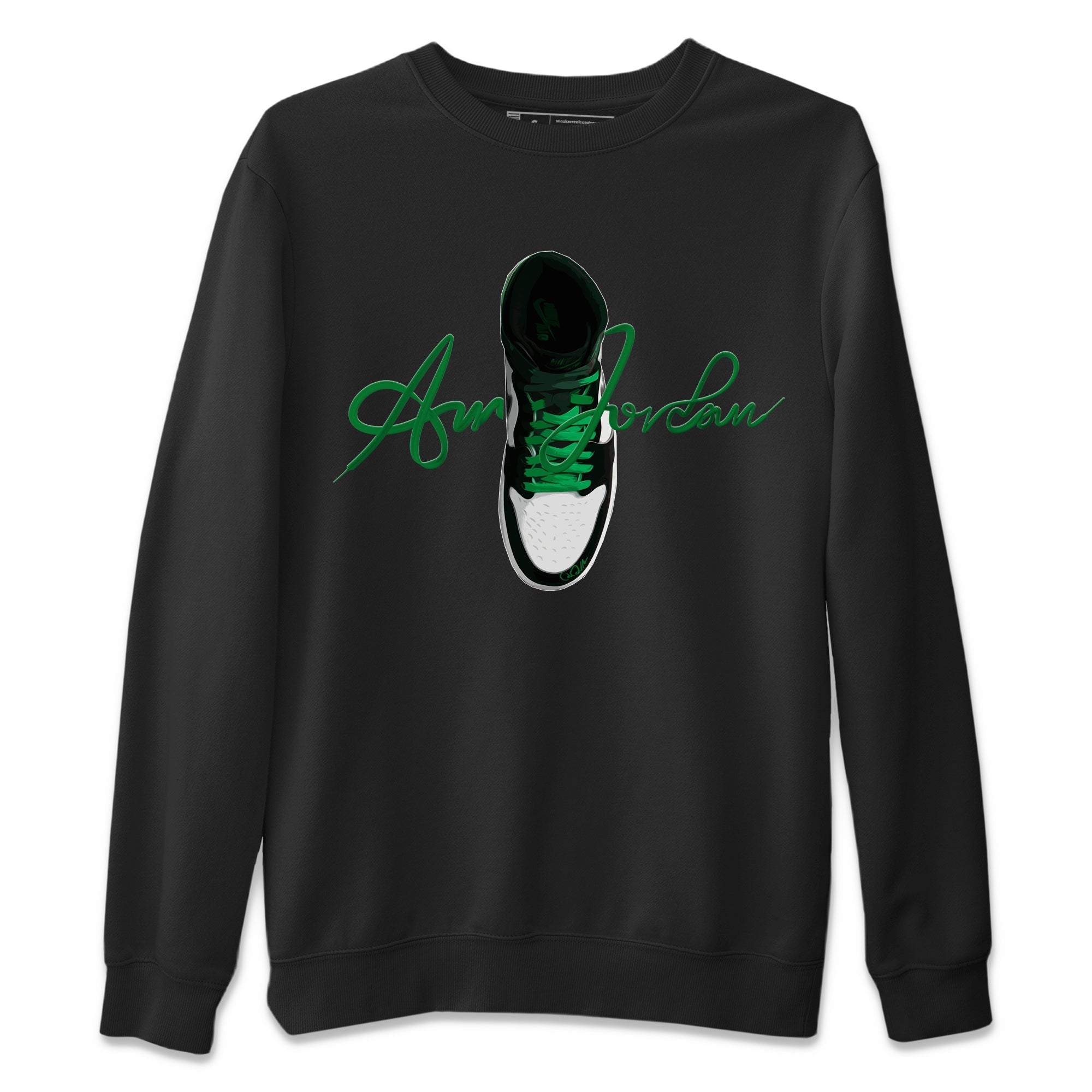 Air Jordan 1 Celtics Sneaker Tees Drip Gear Zone Caligraphy Shoe Lace Sneaker Tees AJ1 High OG Lucky Green Shirt Unisex Shirts Black 2