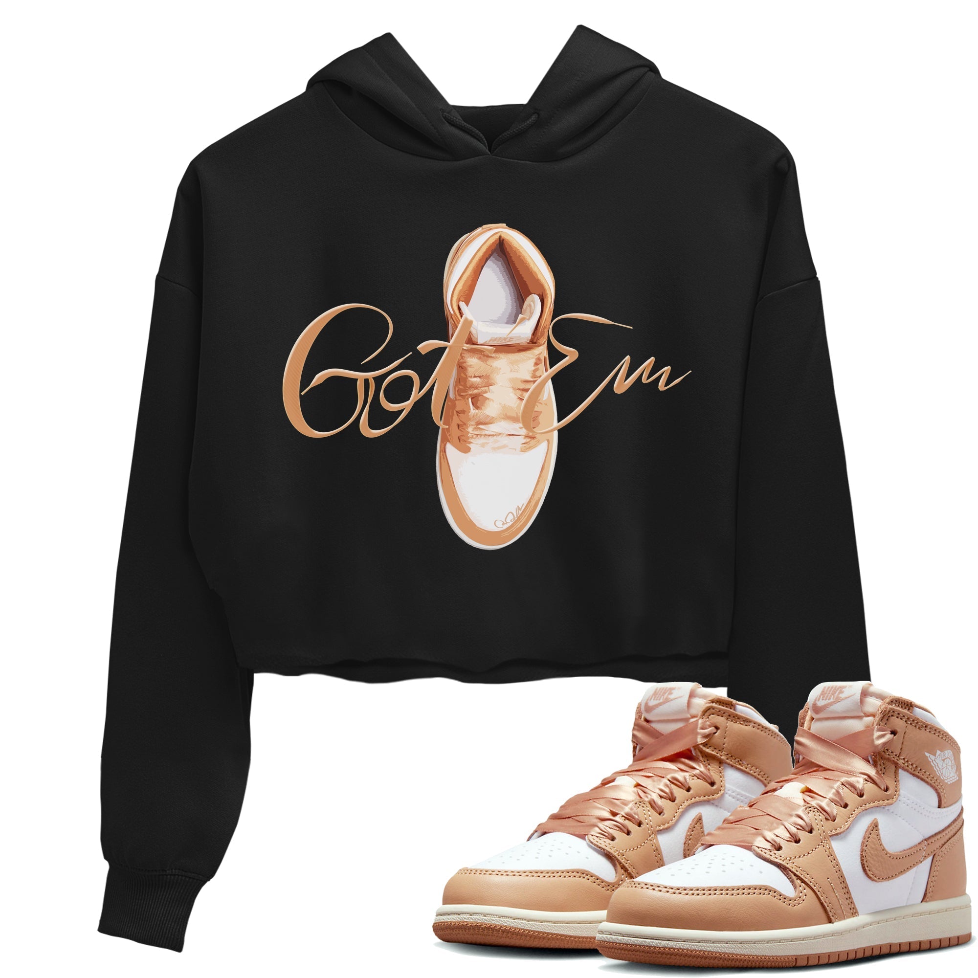 Air Jordan 1 Praline shirt to match jordans Caligraphy Shoe Lace Streetwear Sneaker Shirt AJ1Praline Drip Gear Zone Sneaker Matching Clothing Black 1 Crop T-Shirt