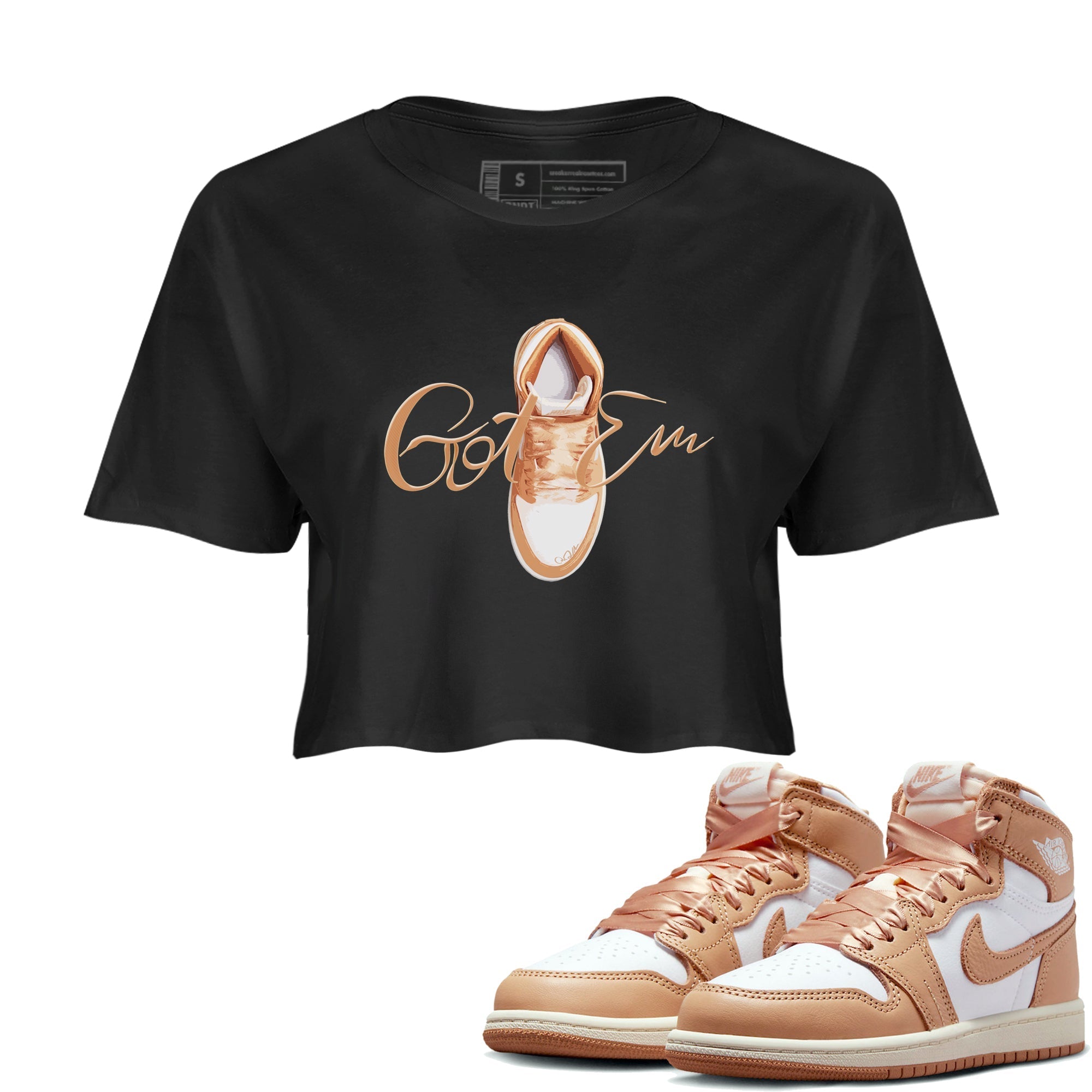 Air Jordan 1 Praline shirt to match jordans Caligraphy Shoe Lace Streetwear Sneaker Shirt AJ1Praline Drip Gear Zone Sneaker Matching Clothing Black 1 Crop T-Shirt