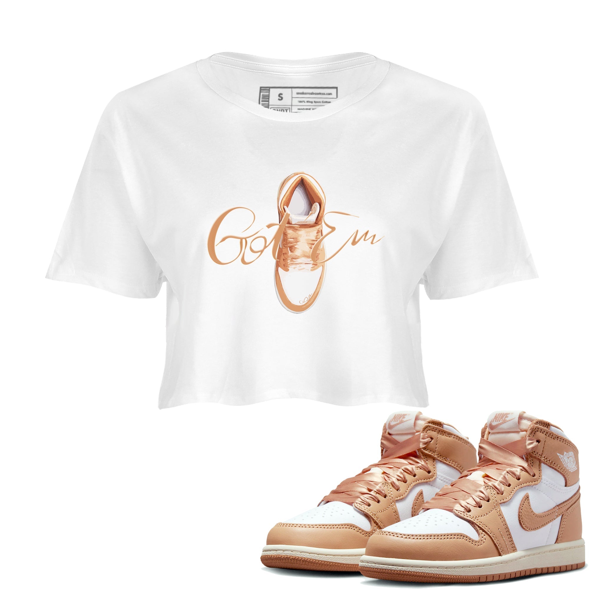Air Jordan 1 Praline shirt to match jordans Caligraphy Shoe Lace Streetwear Sneaker Shirt AJ1Praline Drip Gear Zone Sneaker Matching Clothing White 1 Crop T-Shirt