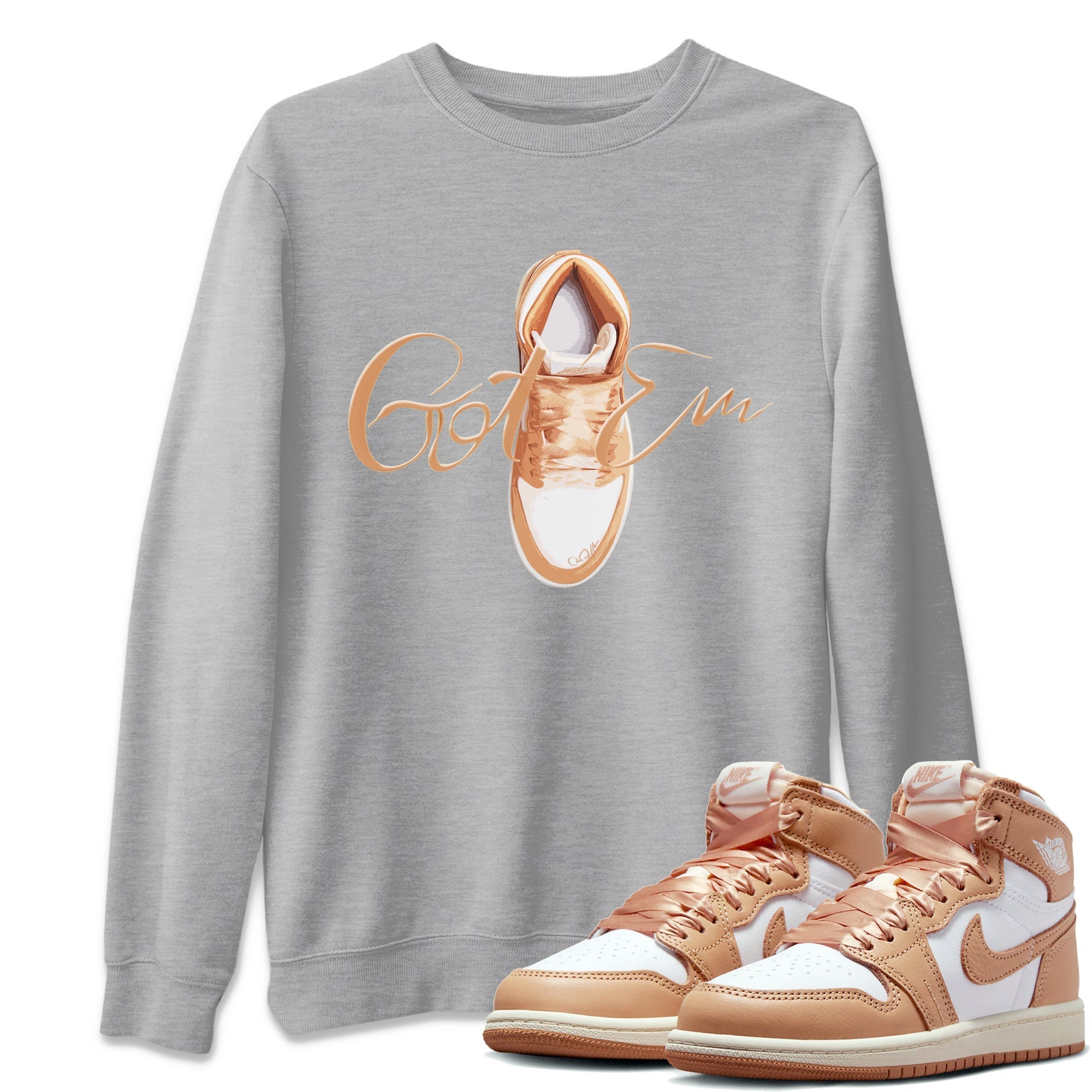 Air Jordan 1 Praline shirt to match jordans Caligraphy Shoe Lace Streetwear Sneaker Shirt AJ1Praline Drip Gear Zone Sneaker Matching Clothing Unisex Heather Grey 1 T-Shirt