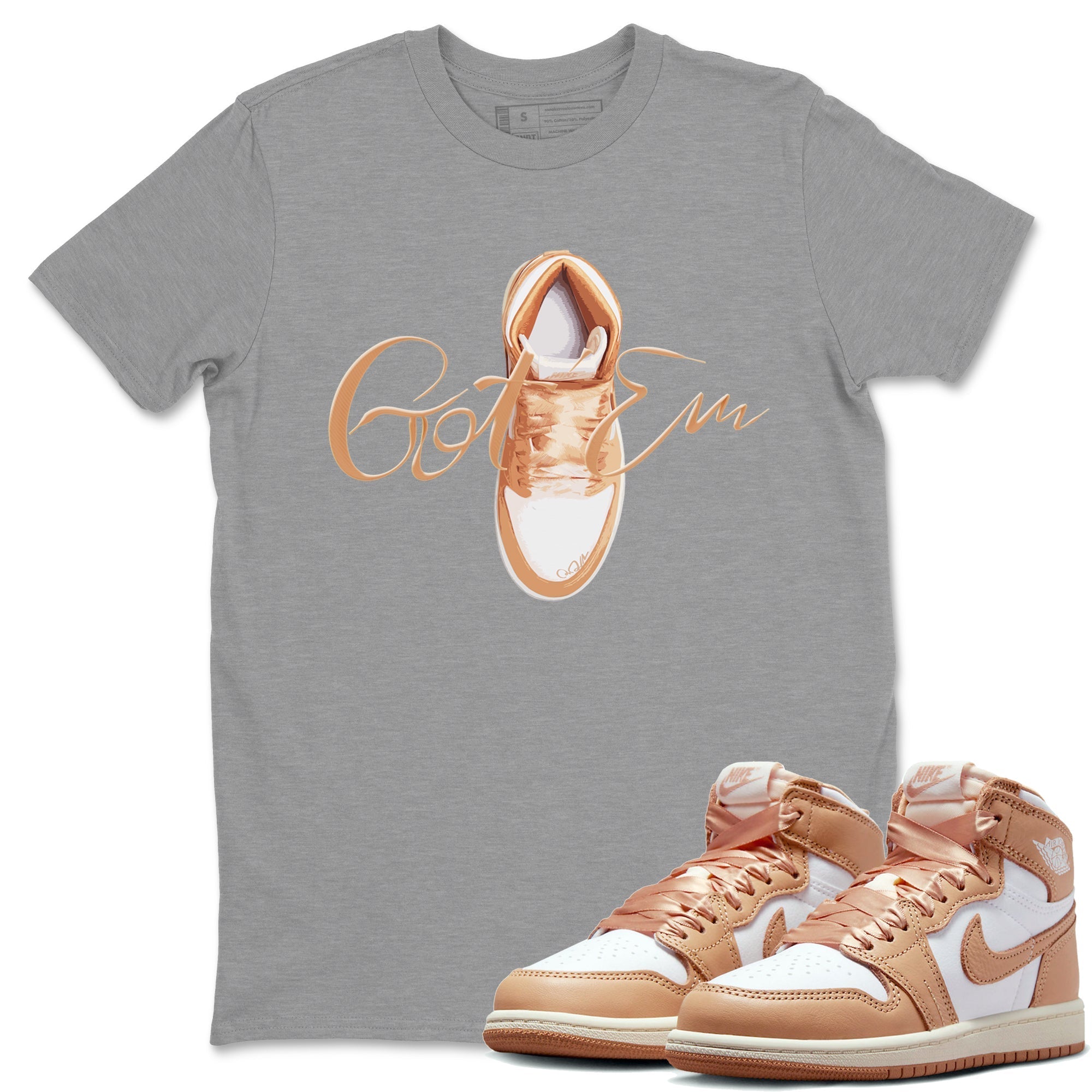 Air Jordan 1 Praline shirt to match jordans Caligraphy Shoe Lace Streetwear Sneaker Shirt AJ1Praline Drip Gear Zone Sneaker Matching Clothing Unisex Heather Grey 1 T-Shirt