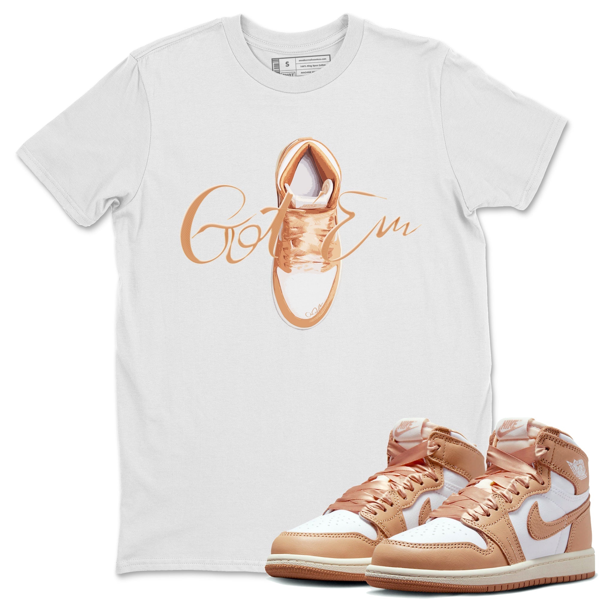 Air Jordan 1 Praline shirt to match jordans Caligraphy Shoe Lace Streetwear Sneaker Shirt AJ1Praline Drip Gear Zone Sneaker Matching Clothing Unisex White 1 T-Shirt