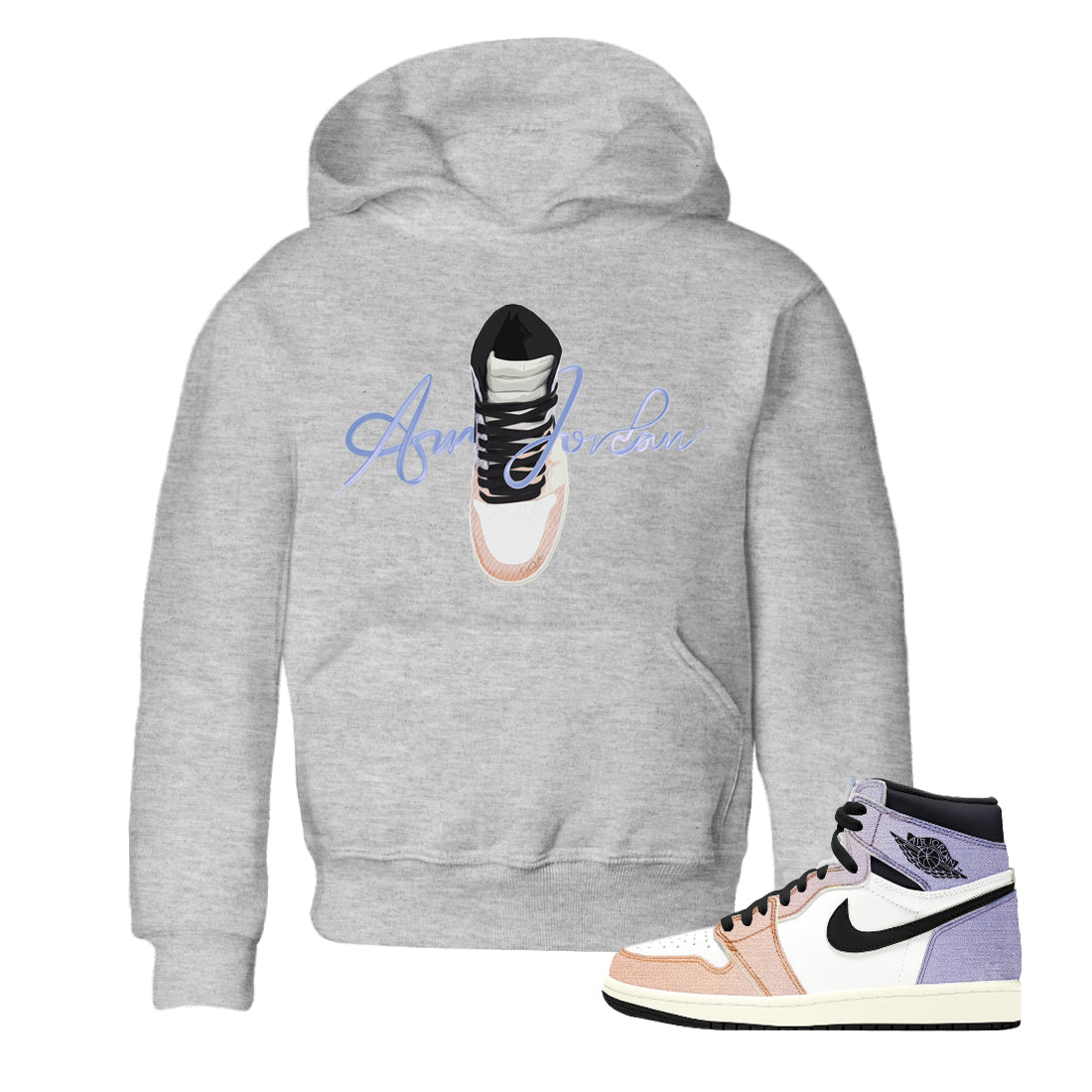 Air Jordan 1 Skyline Sneaker Tees Drip Gear Zone Caligraphy Shoe Lace Sneaker Tees AJ1 Skyline Shirt Kids Shirts Heather Grey 1
