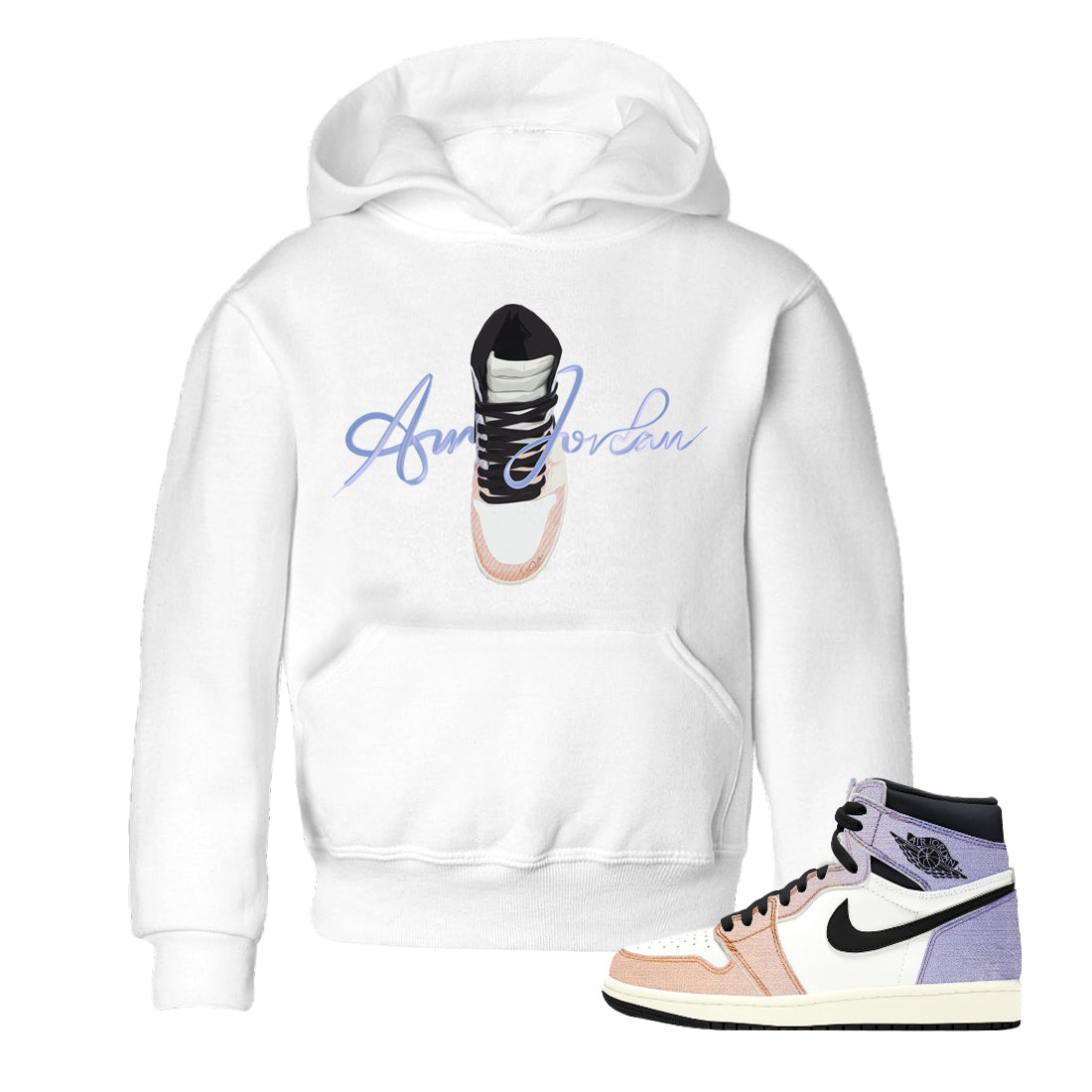 Air Jordan 1 Skyline Sneaker Tees Drip Gear Zone Caligraphy Shoe Lace Sneaker Tees AJ1 Skyline Shirt Kids Shirts White 1