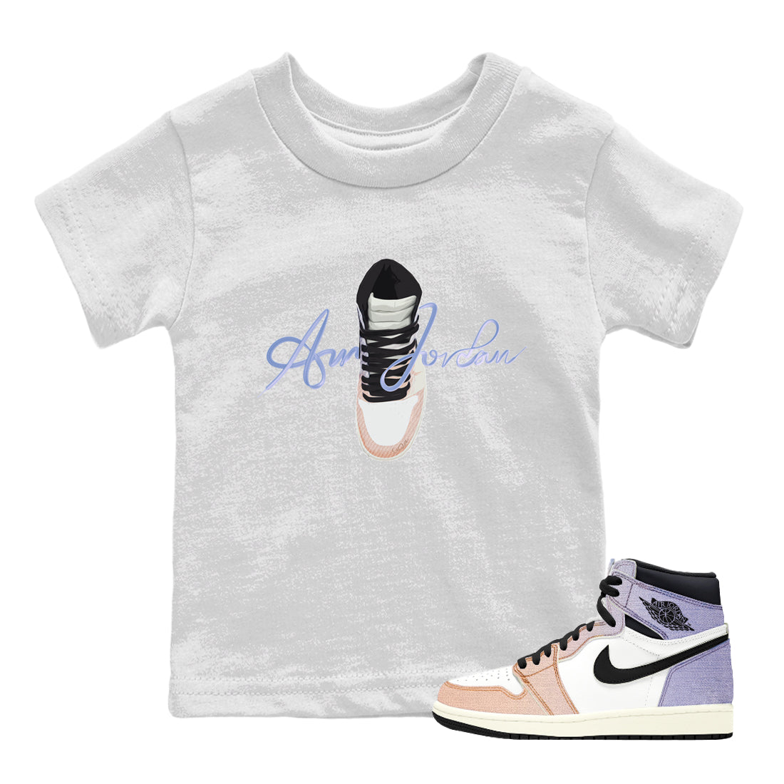 Air Jordan 1 Skyline Sneaker Tees Drip Gear Zone Caligraphy Shoe Lace Sneaker Tees AJ1 Skyline Shirt Kids Shirts White 1