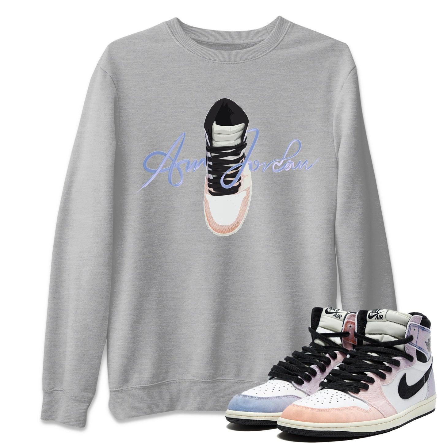 Air Jordan 1 Skyline Sneaker Tees Drip Gear Zone Caligraphy Shoe Lace Sneaker Tees AJ1 Skyline Shirt Unisex Shirts Heather Grey 1