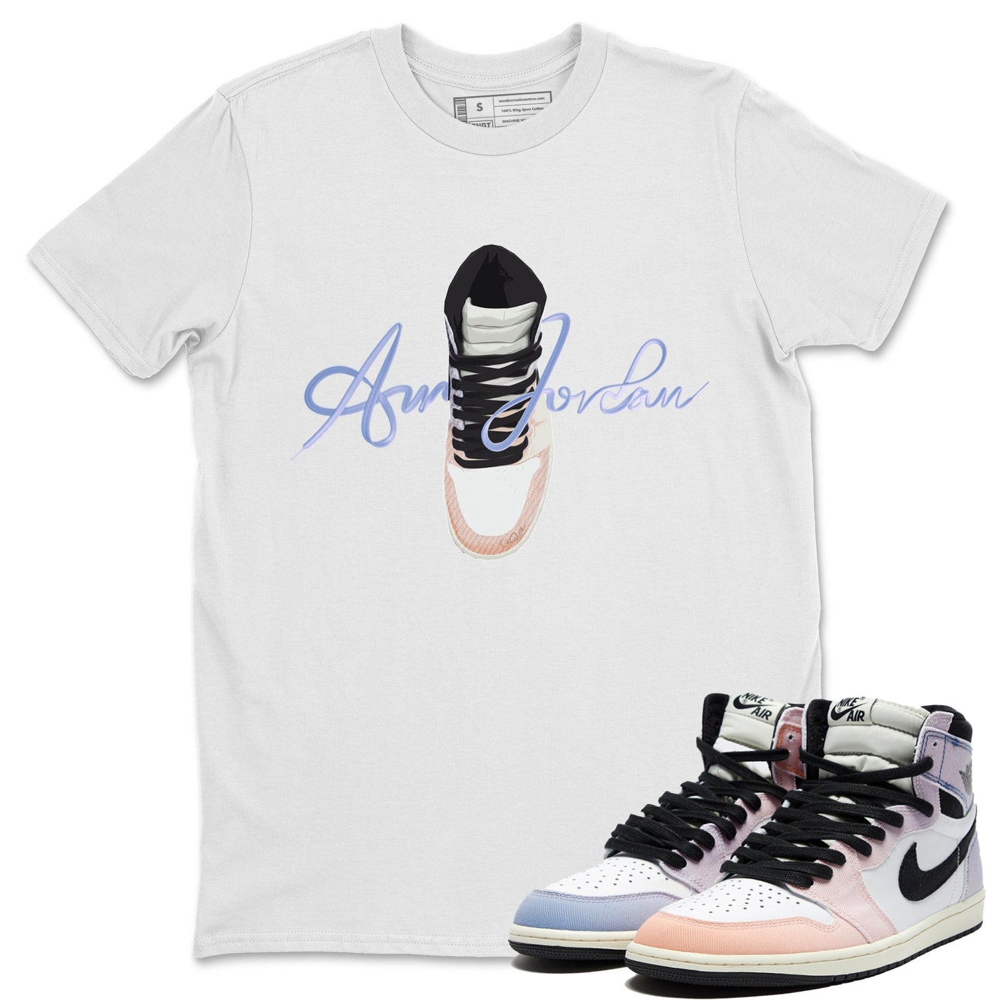 Air Jordan 1 Skyline Sneaker Tees Drip Gear Zone Caligraphy Shoe Lace Sneaker Tees AJ1 Skyline Shirt Unisex Shirts White 1