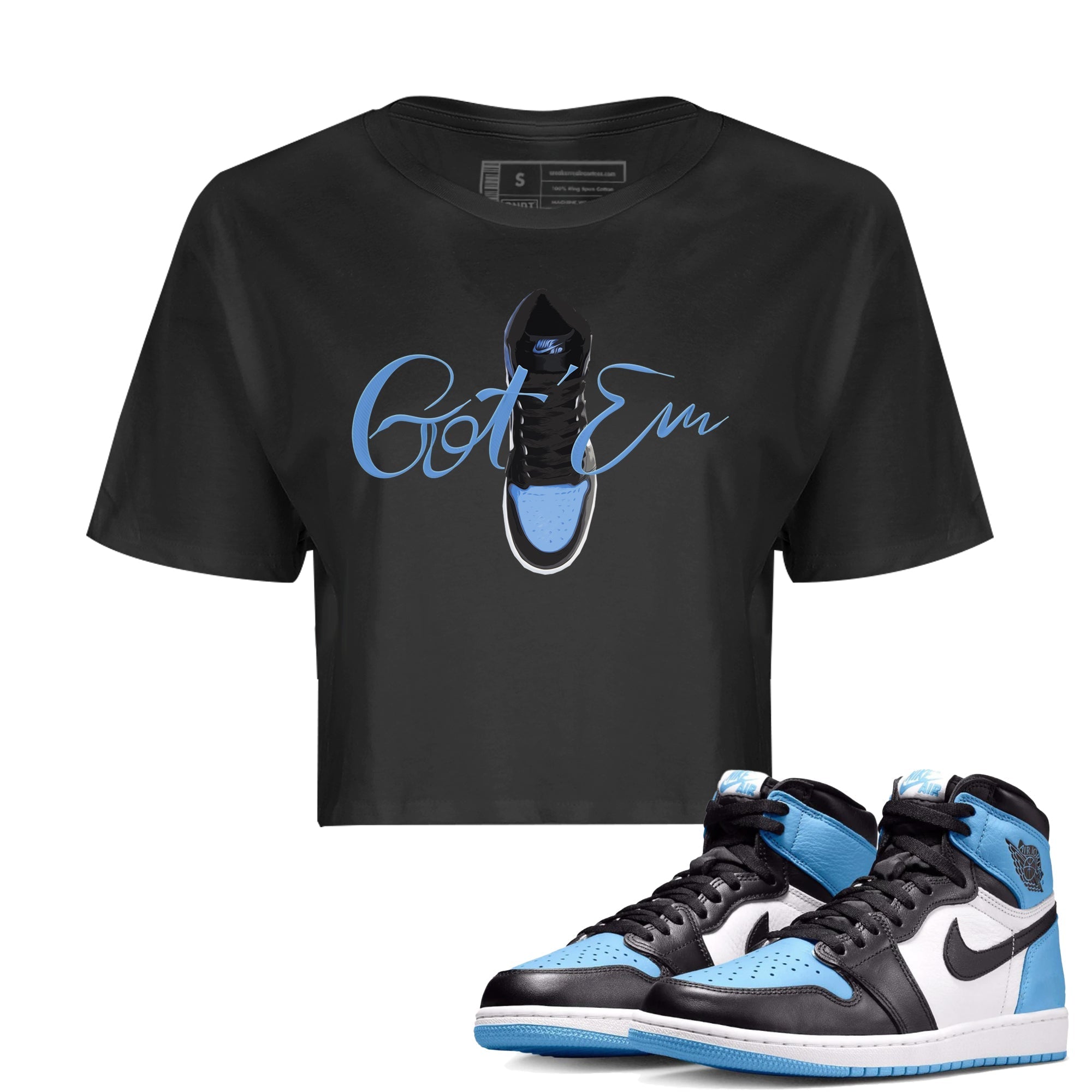 Air Jordan 1 Retro High OG UNC Toe Shirt to match Jordans Caligraphy Shoe Lace Streetwear Sneaker Shirt 1s UNC Toe Drip Gear Zone Sneaker Matching Clothing Crop T-Shirts Black 1