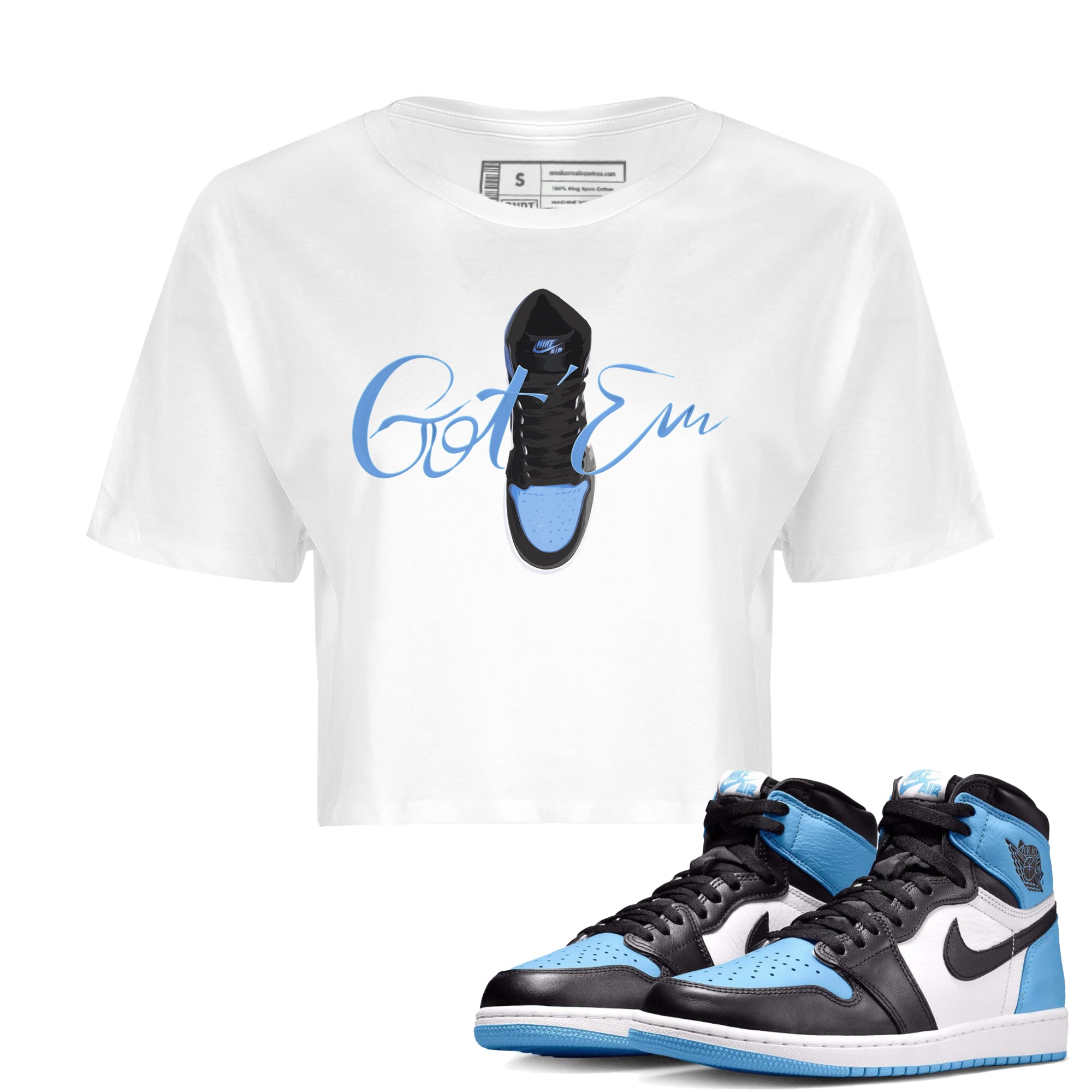 Air Jordan 1 Retro High OG UNC Toe Shirt to match Jordans Caligraphy Shoe Lace Streetwear Sneaker Shirt 1s UNC Toe Drip Gear Zone Sneaker Matching Clothing Crop T-Shirts White 1