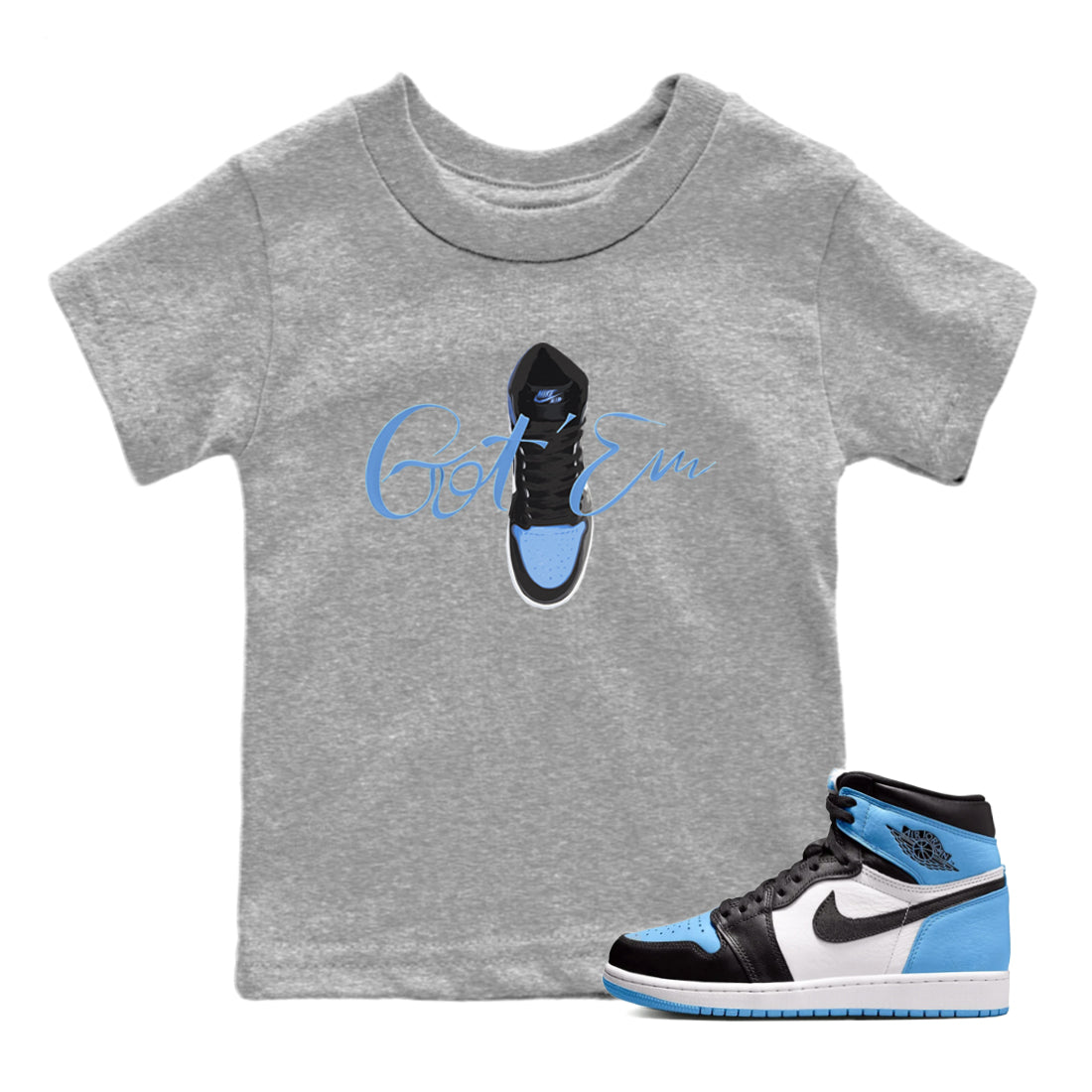 Air Jordan 1 Retro High OG UNC Toe Shirt to match Jordans Caligraphy Shoe Lace Streetwear Sneaker Shirt 1s UNC Toe Drip Gear Zone Sneaker Matching Clothing Kids and Baby Tees Heather Grey 1